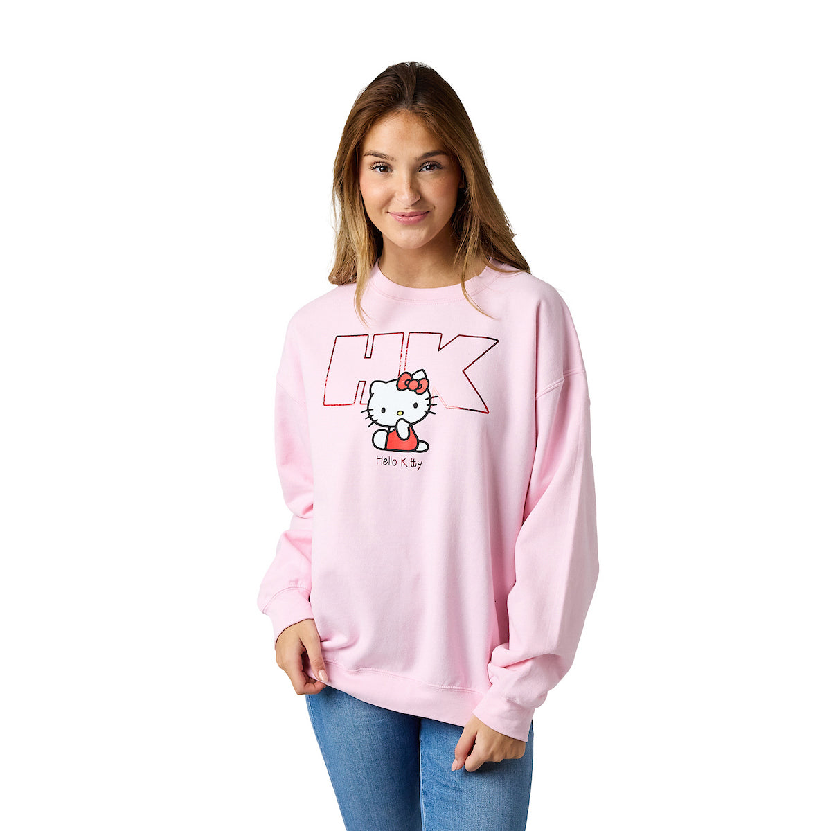 Hello Kitty HK Logo Women's Pink Crew Neck Long Sleeve Sweatshirt