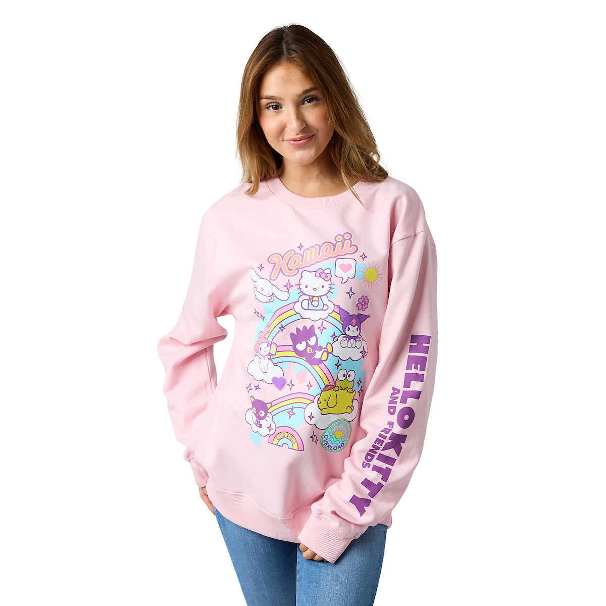 Hello Kitty & Friends Riding Rainbow Women's Cradle Pink Crew Neck Long Sleeve Sweatshirt