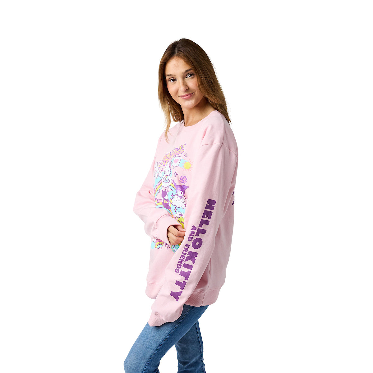 Hello Kitty & Friends Riding Rainbow Women's Cradle Pink Crew Neck Long Sleeve Sweatshirt