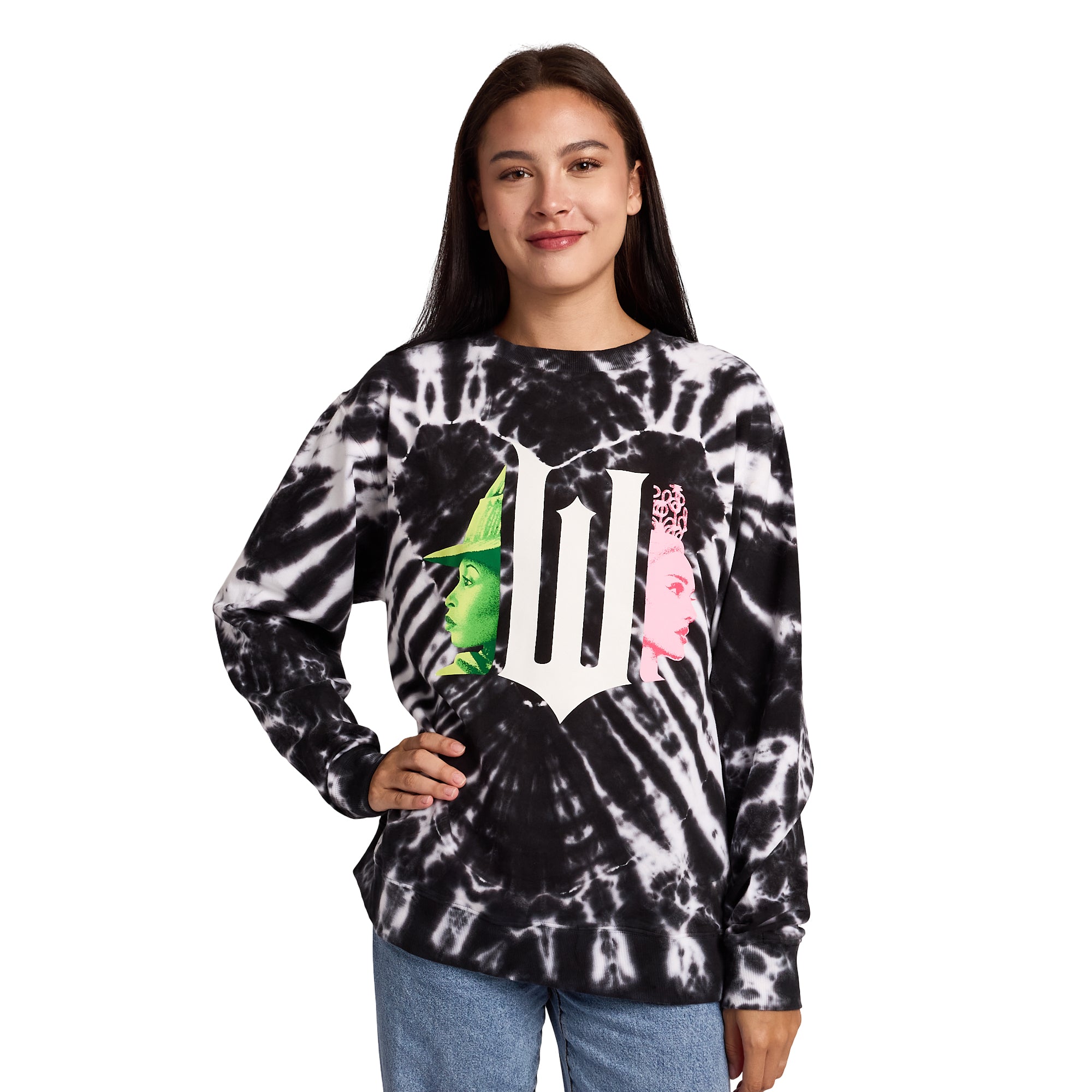 Wicked Part 1 Logo Heart Women’s Black Crew Neck Long Sleeve Fleece Sweatshirt