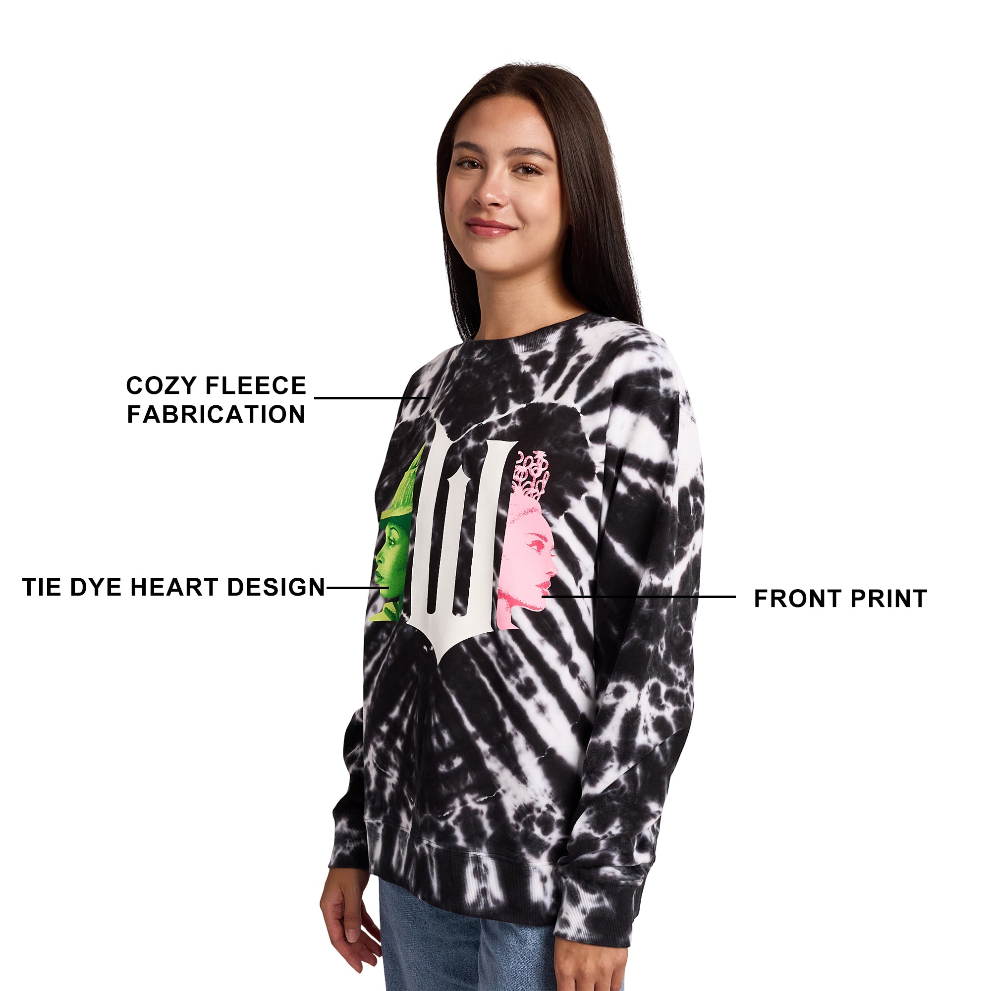 Wicked Part 1 Logo Heart Women’s Black Crew Neck Long Sleeve Fleece Sweatshirt