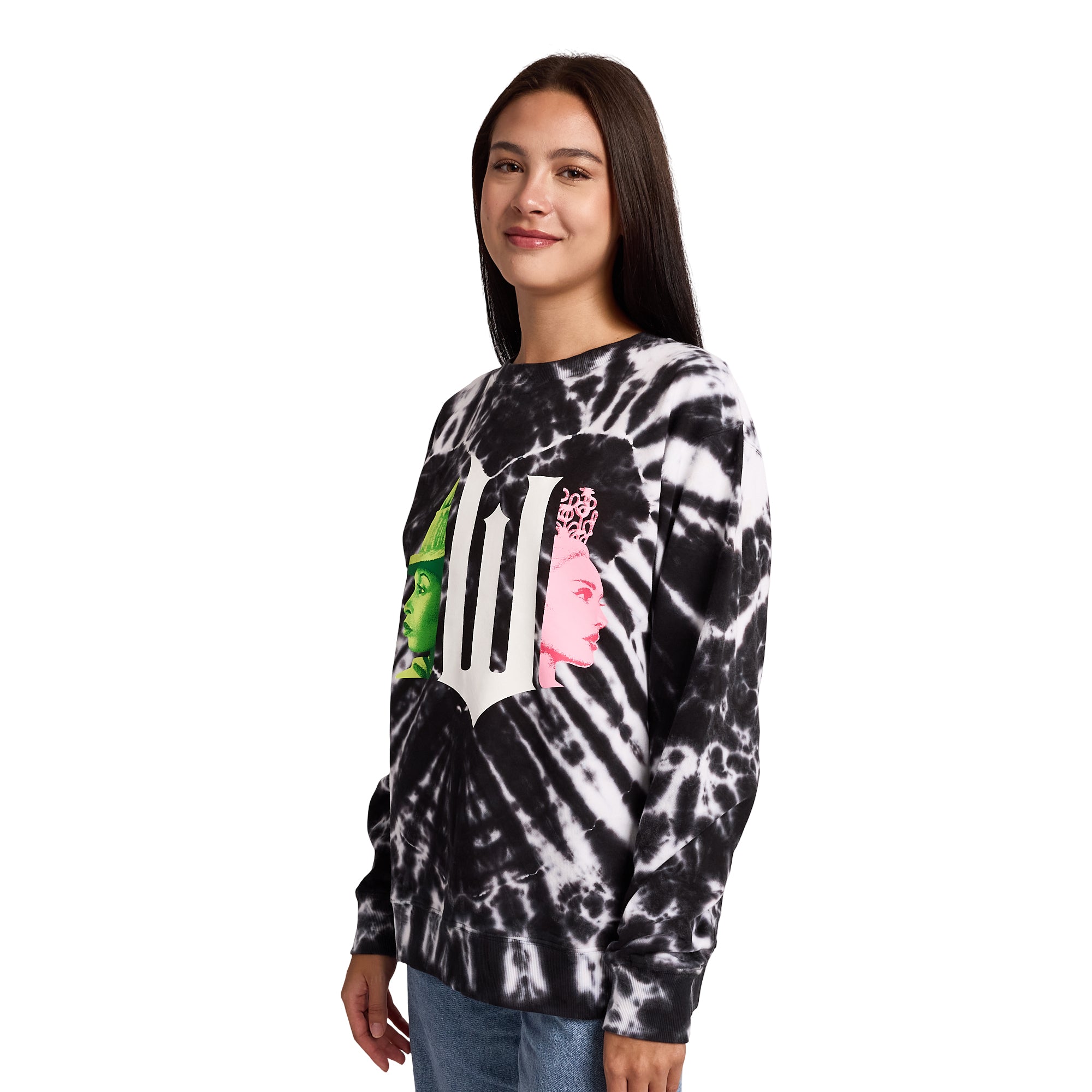 Wicked Part 1 Logo Heart Women’s Black Crew Neck Long Sleeve Fleece Sweatshirt