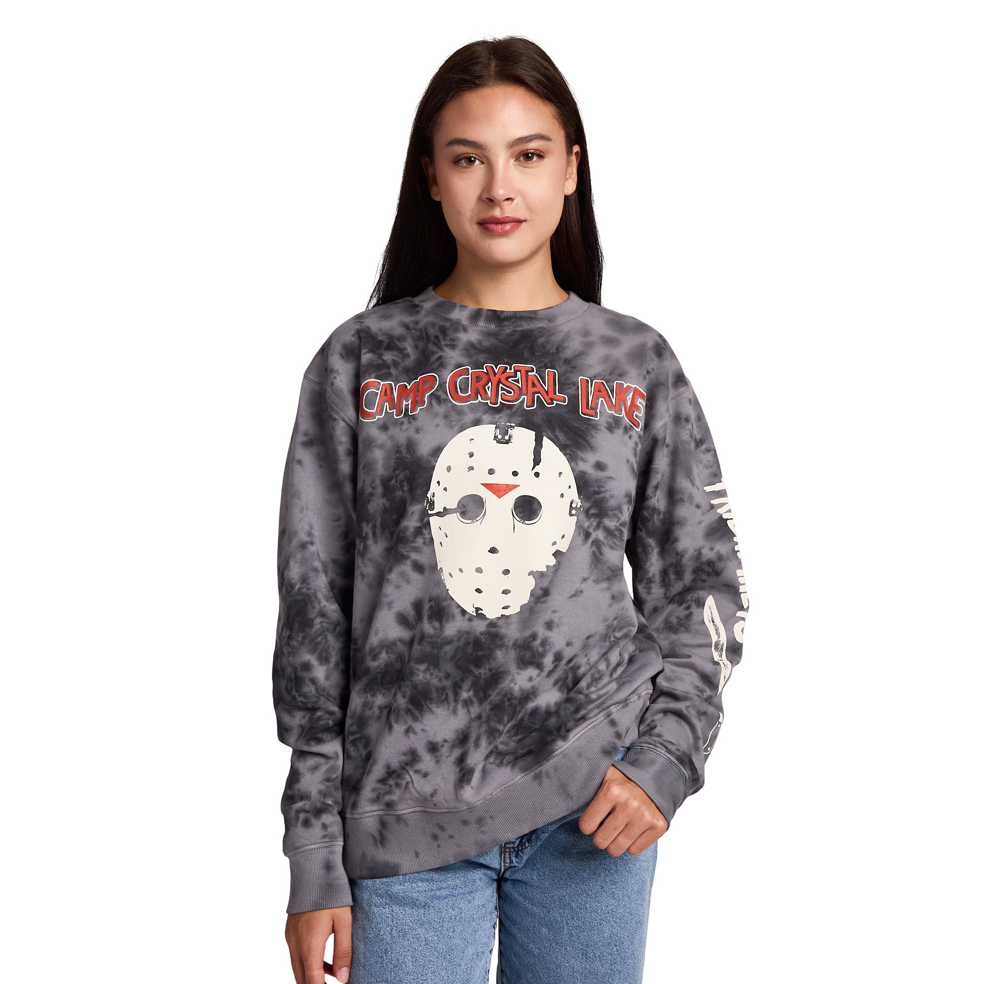 Friday The 13th Camp Crystal Lake Mask Women’s Black Crew Neck Long Sleeve Fleece Sweatshirt