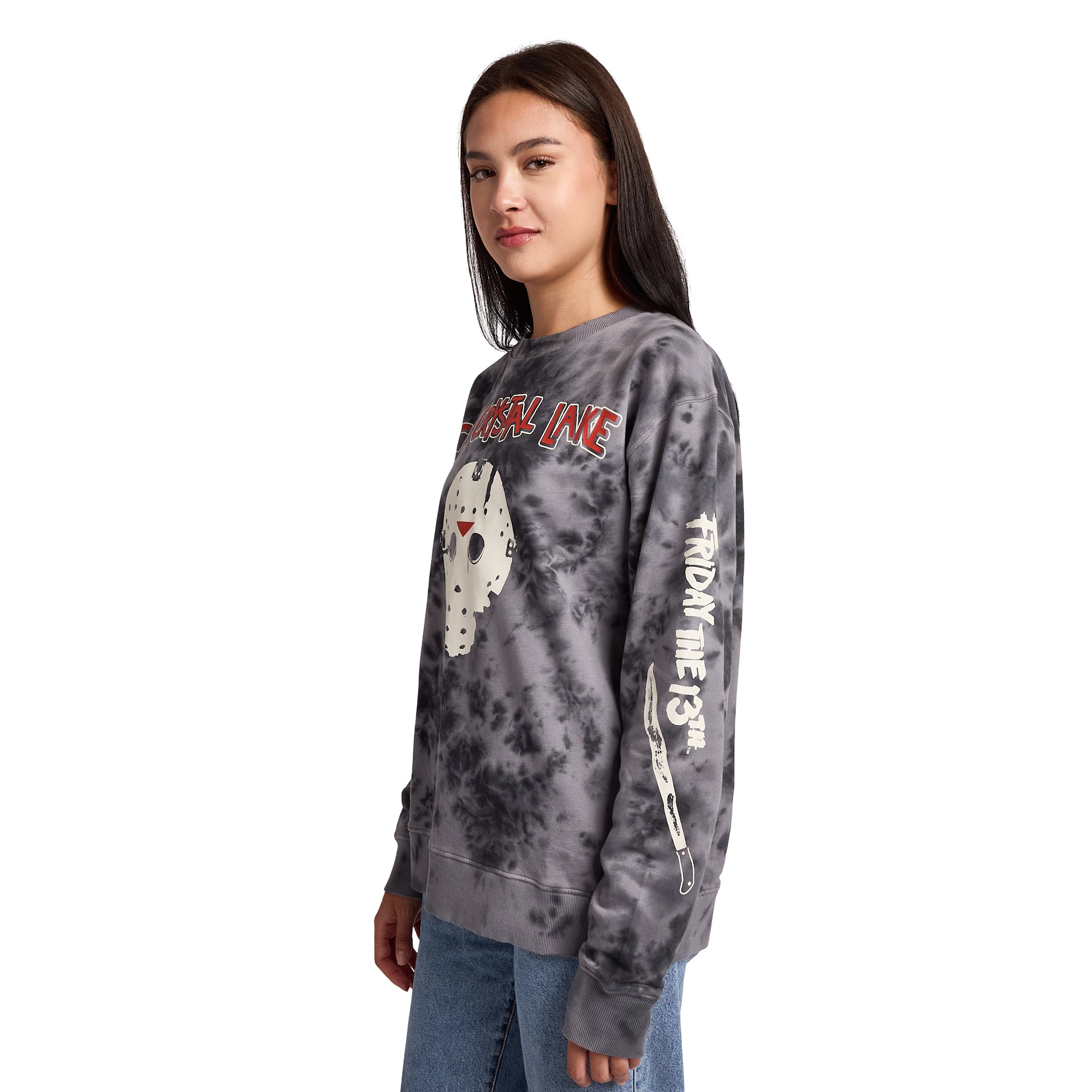 Friday The 13th Camp Crystal Lake Mask Women’s Black Crew Neck Long Sleeve Fleece Sweatshirt