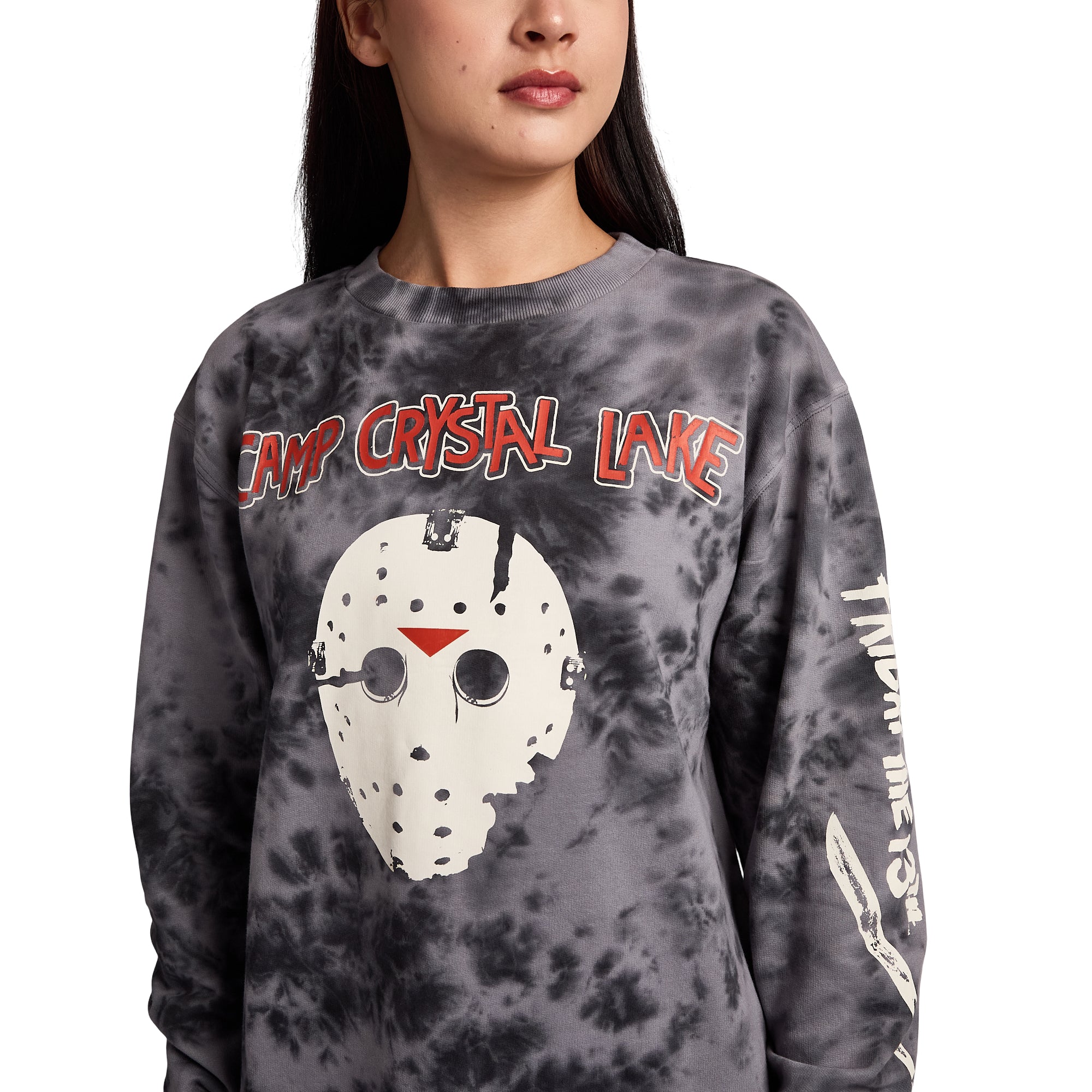 Friday The 13th Camp Crystal Lake Mask Women’s Black Crew Neck Long Sleeve Fleece Sweatshirt
