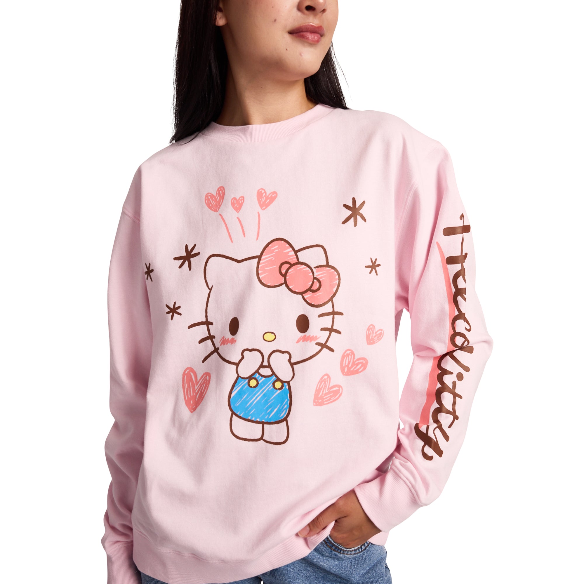 Hello Kitty Hearts & Stars Women’s Cradle Pink Crew Neck Long Sleeve Fleece Sweatshirt