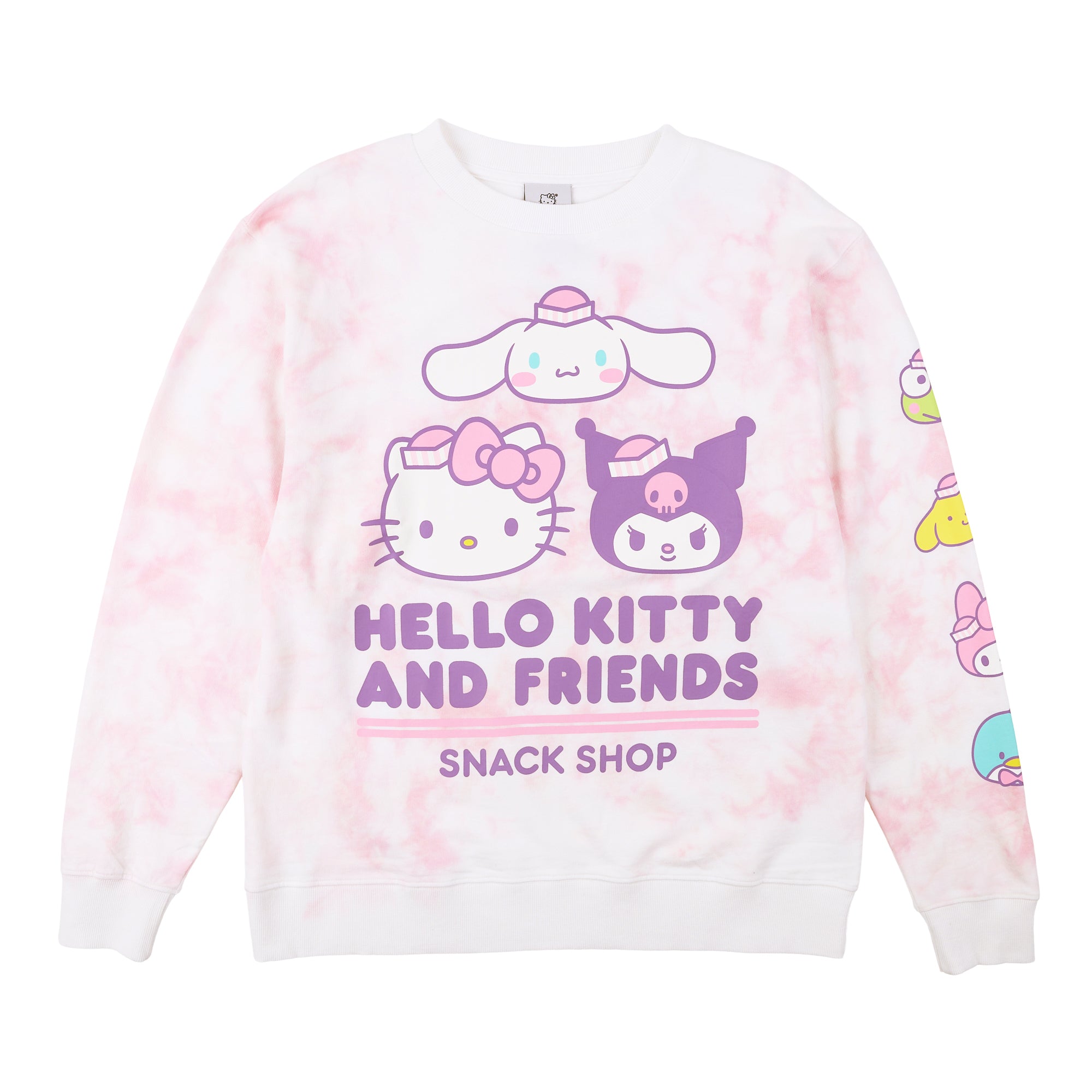 Hello Kitty & Friends Snack Shop Character Faces Women’s Pink Cloud Wash Crew Neck Long Sleeve Fleece Sweatshirt