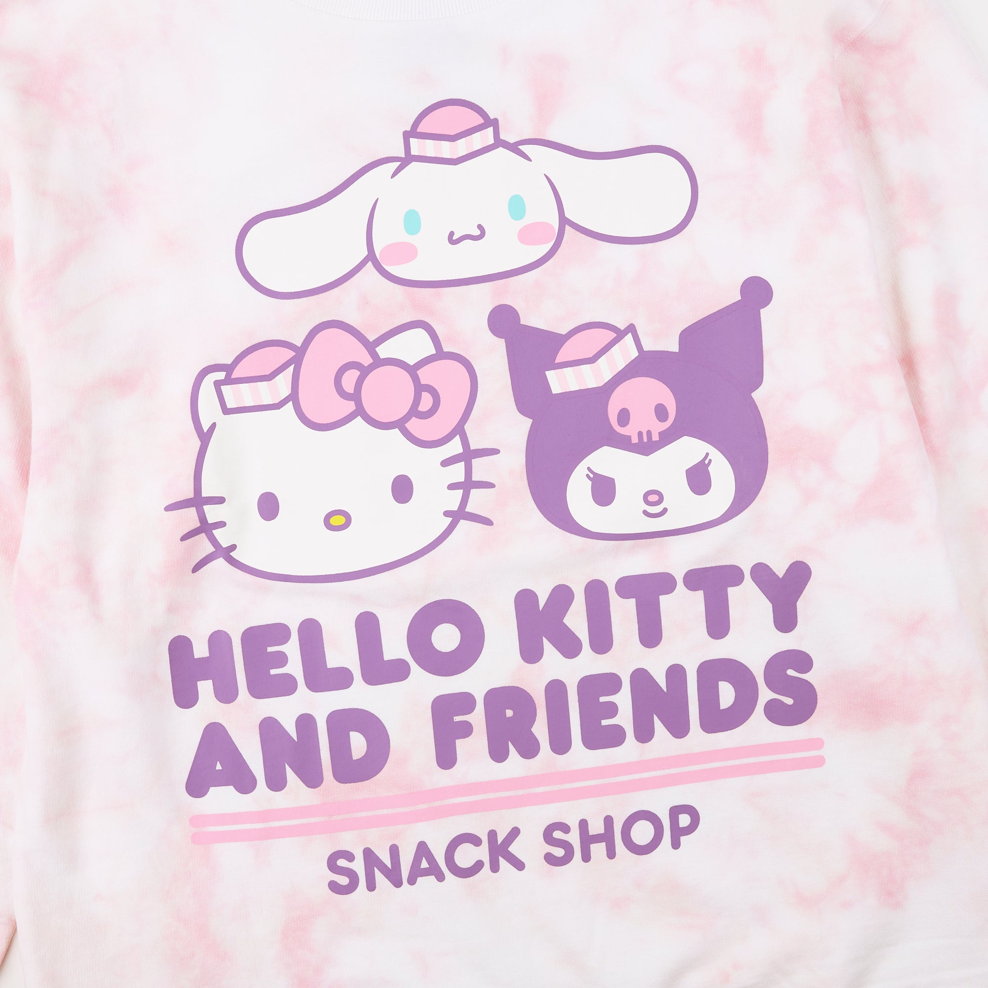 Hello Kitty & Friends Snack Shop Character Faces Women’s Pink Cloud Wash Crew Neck Long Sleeve Fleece Sweatshirt