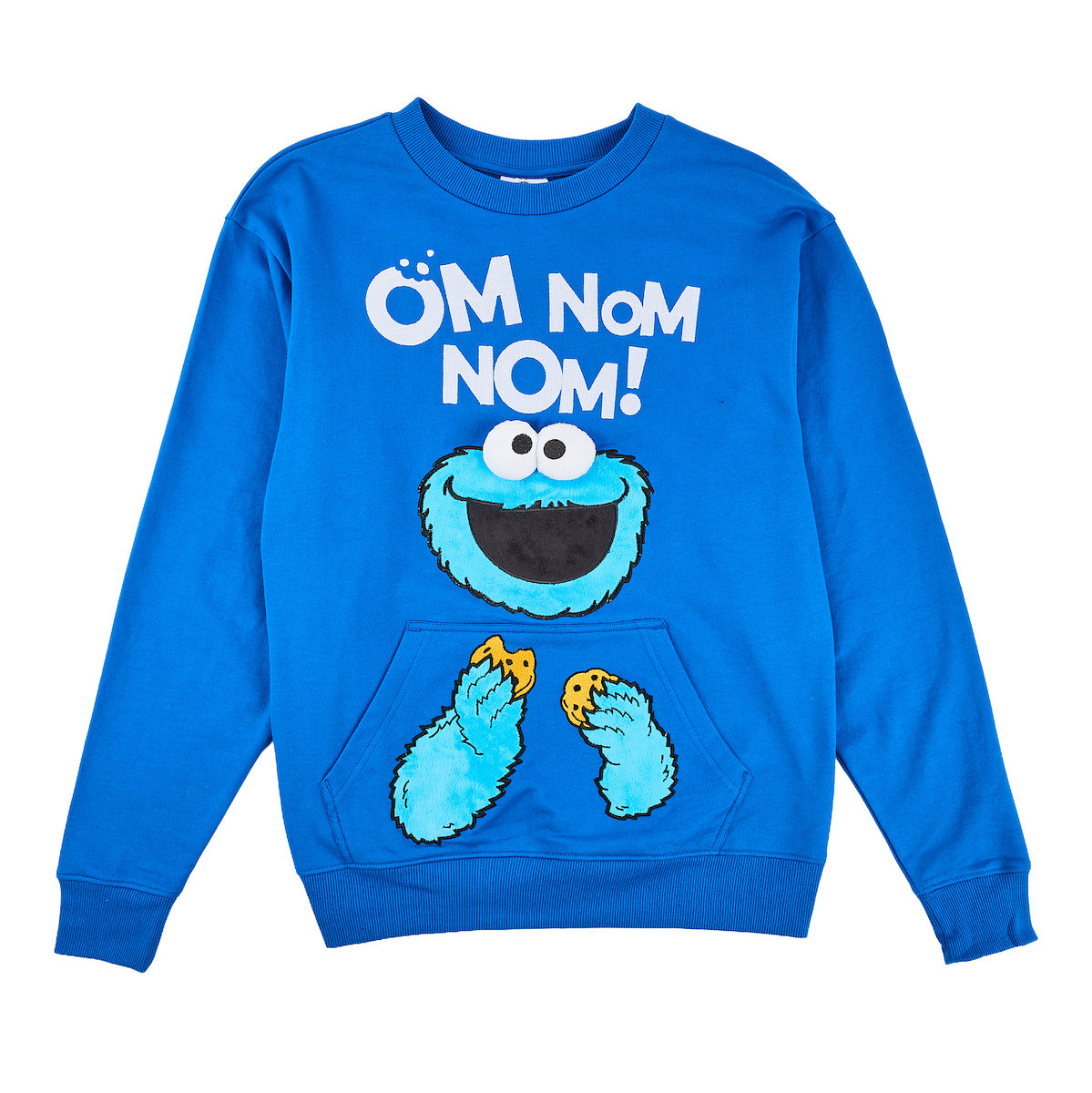 Sesame Street Cookie Monster Om Nom Nom Women's Blue Crew Neck Long Sleeve Sweatshirt