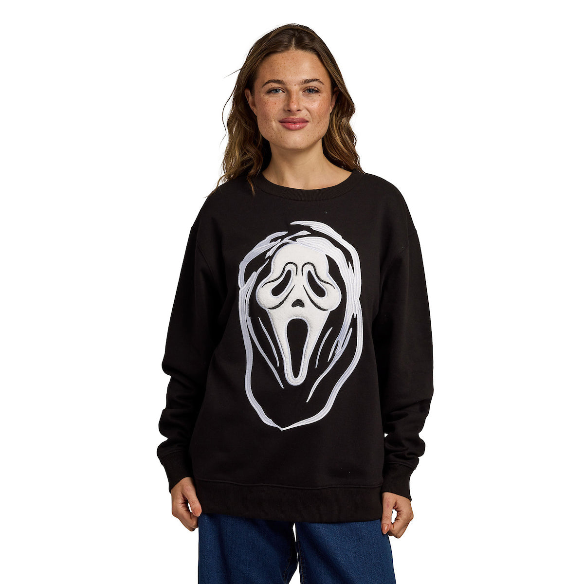 Ghostface Character Art Women's Black Crew Neck Long Sleeve Sweatshirt