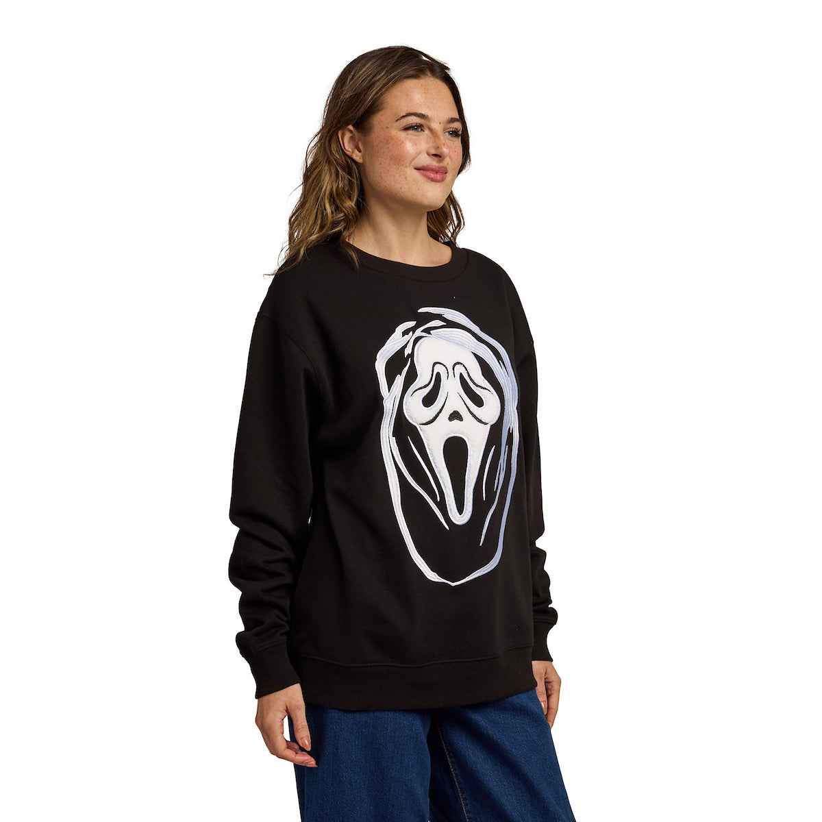 Ghostface Character Art Women's Black Crew Neck Long Sleeve Sweatshirt