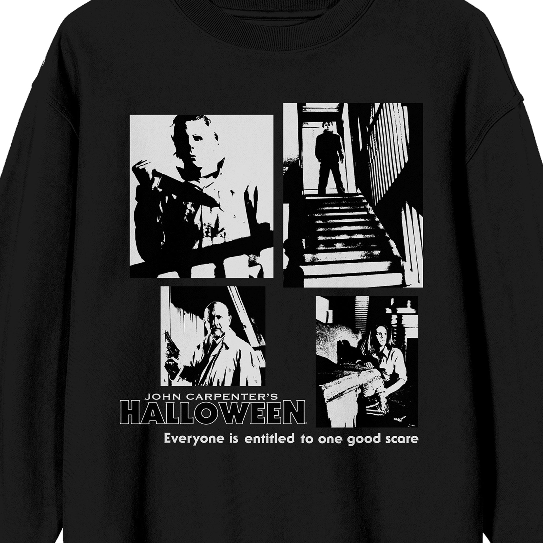John Carpenter's Halloween Mike Myers Multi-Image Crew Neck Long Sleeve Black Fleece Adult Sweatshirt-Large