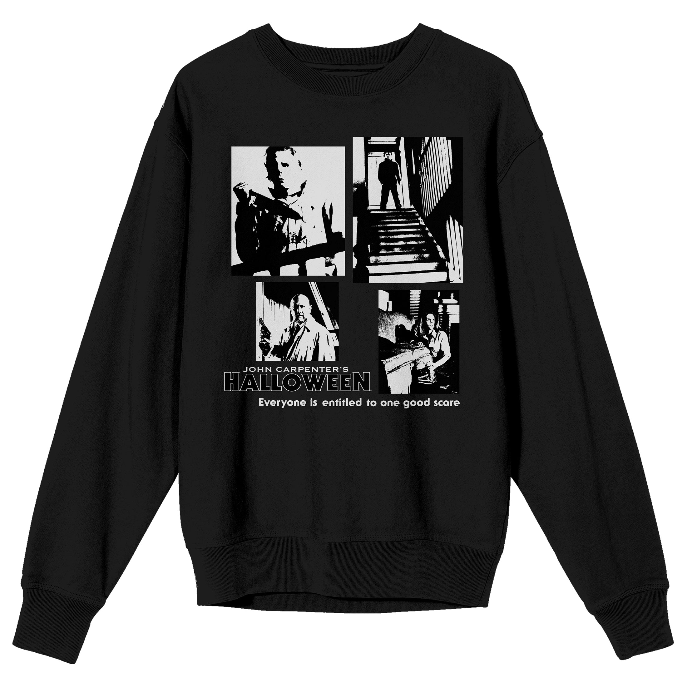 John Carpenter's Halloween Mike Myers Multi-Image Crew Neck Long Sleeve Black Fleece Adult Sweatshirt-Large