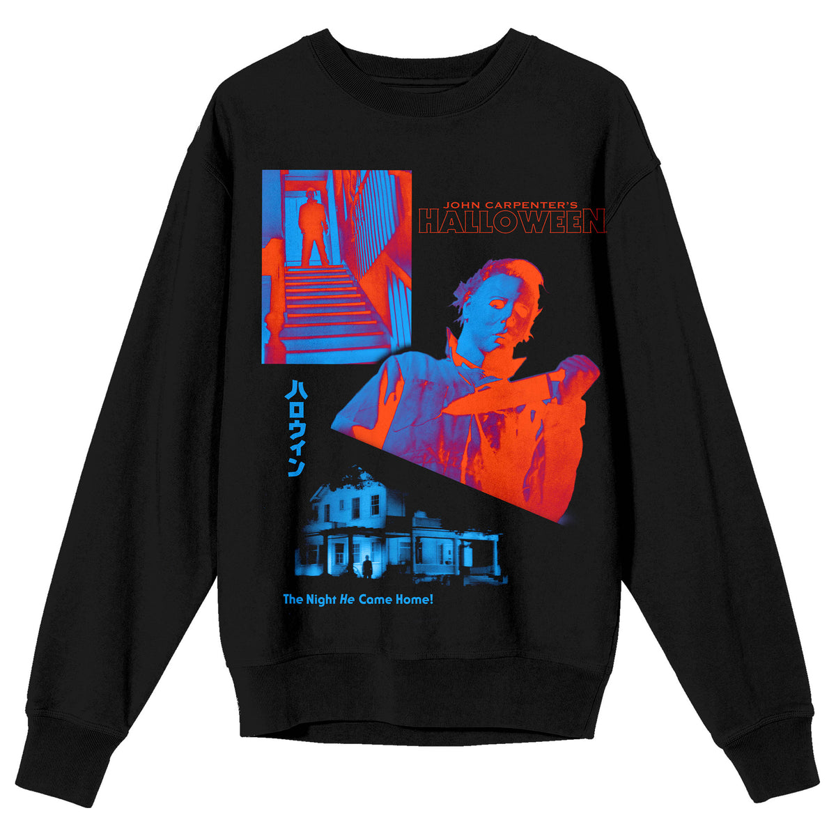 John Carpenter's Halloween Mike Myers Bright Colors Crew Neck Long Sleeve Black Adult Sweatshirt