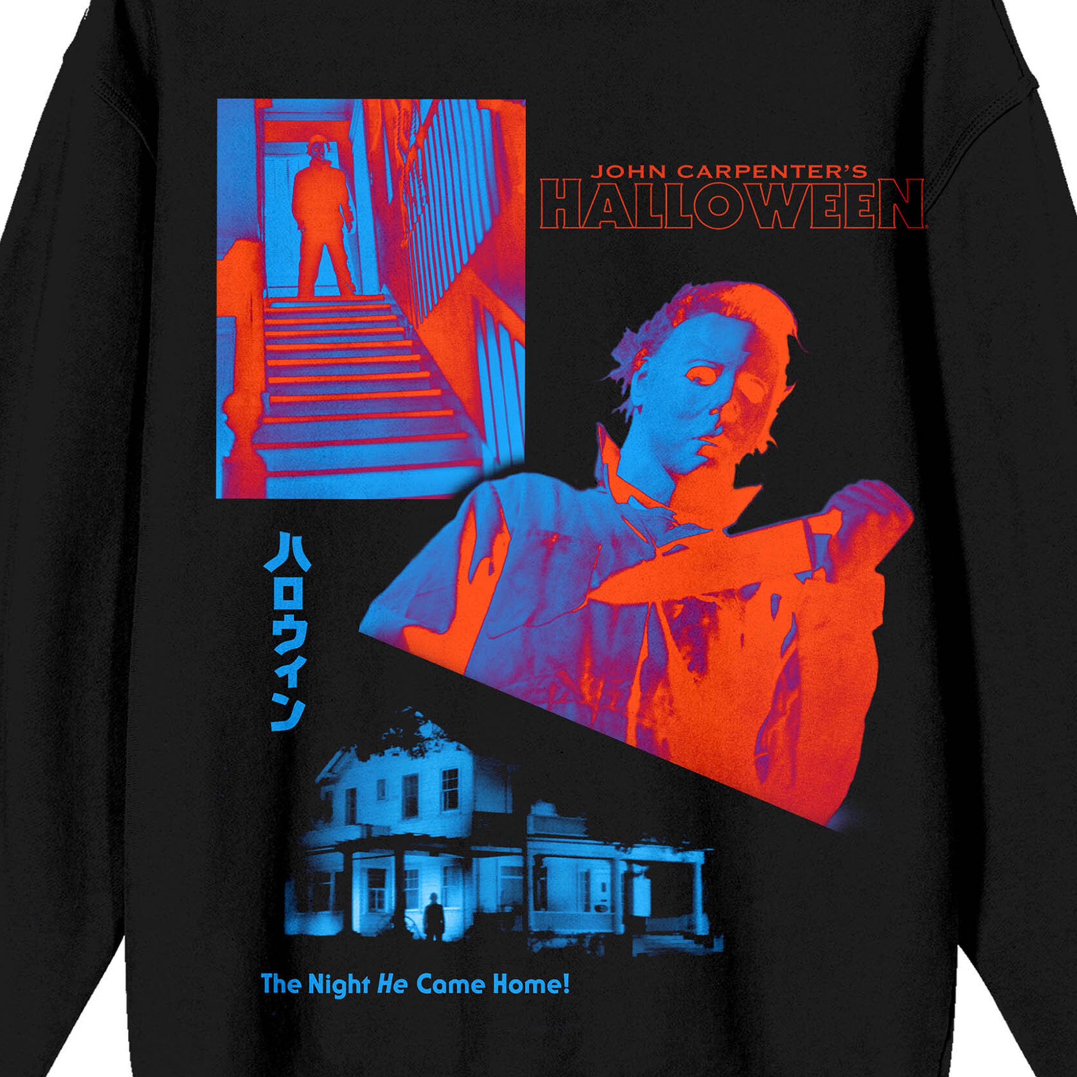 John Carpenter's Halloween Mike Myers Bright Colors Crew Neck Long Sleeve Black Adult Sweatshirt-XXL