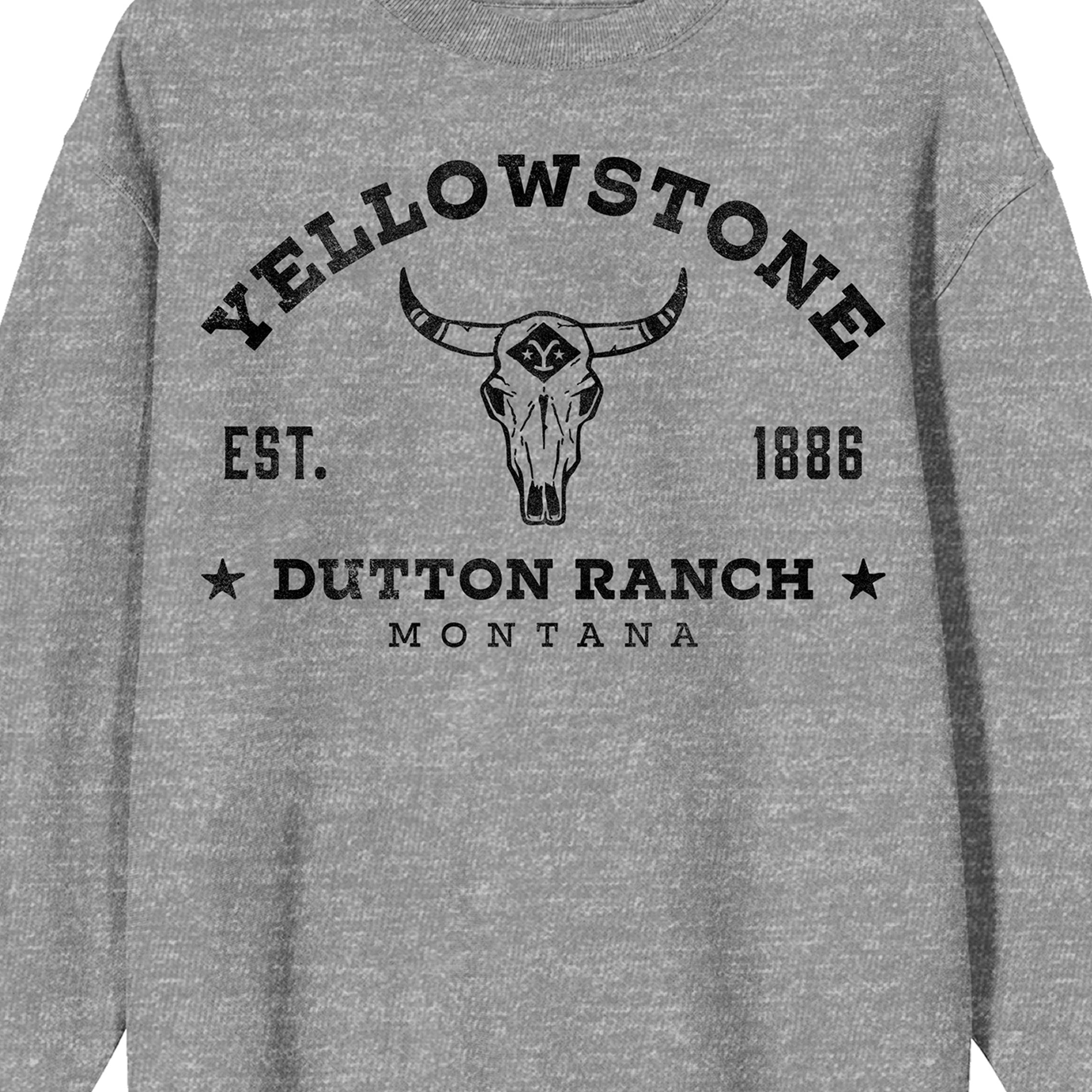 Yellowstone Collegiate Text With Cow Skull Crew Neck Long Sleeve Athletic Heather Adult Sweatshirt-Small