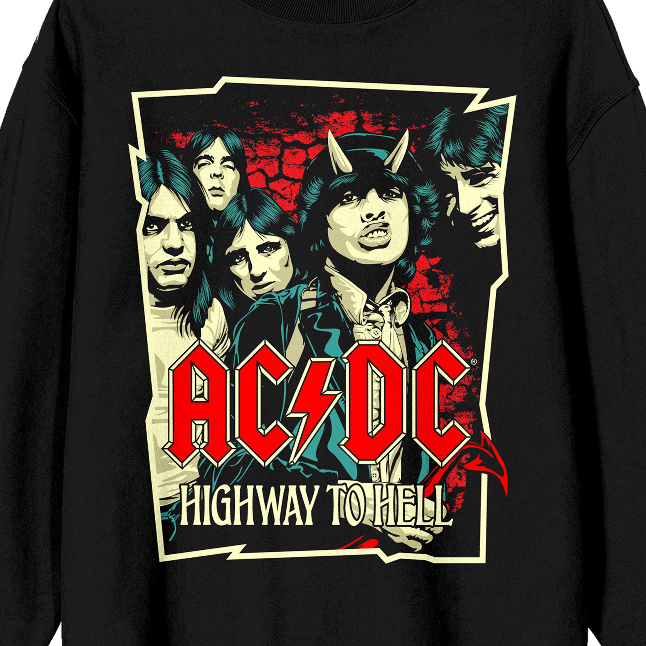 ACDC Highway To Hell Crew Neck Long Sleeve Black Unisex Adult Tee-XL