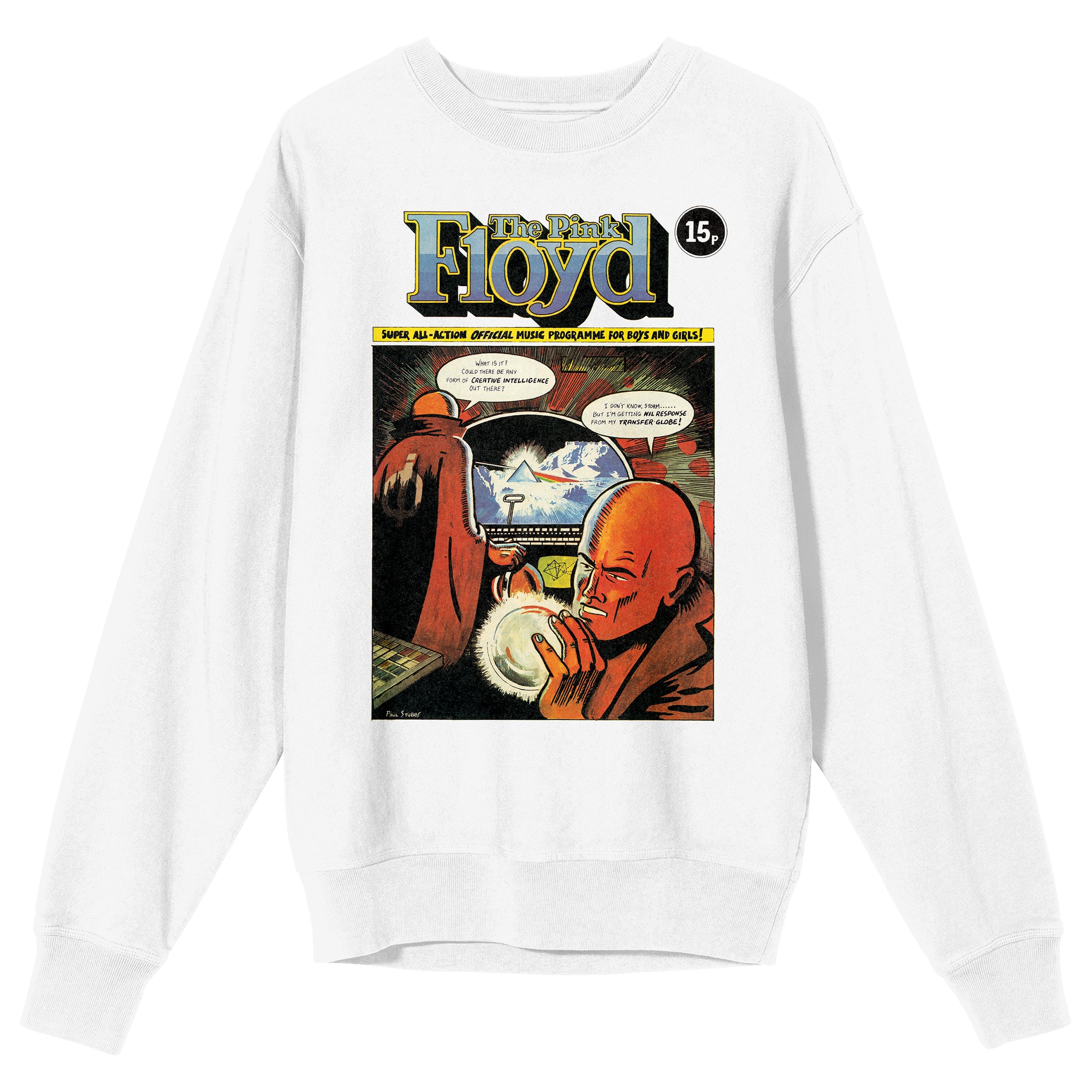 Pink Floyd Comic Crew Neck Long Sleeve Men's White Sweatshirt-Medium