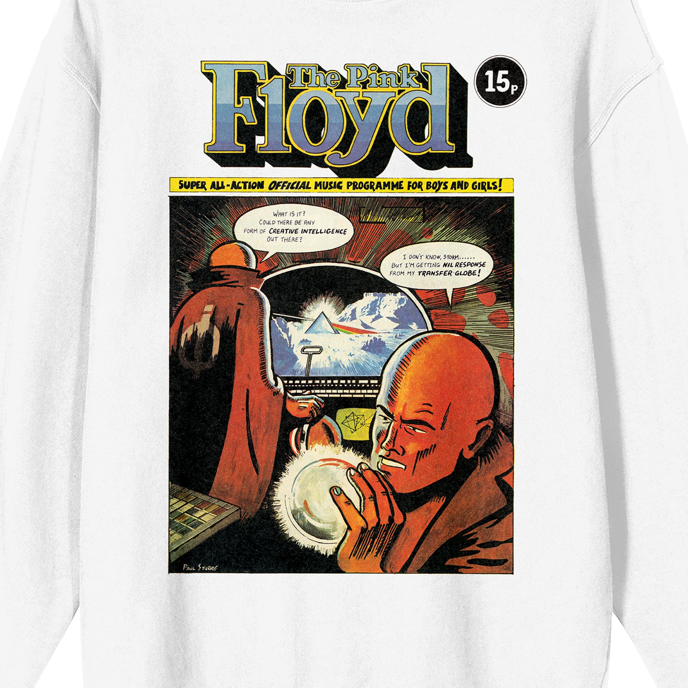 Pink Floyd Comic Crew Neck Long Sleeve Men's White Sweatshirt-Medium
