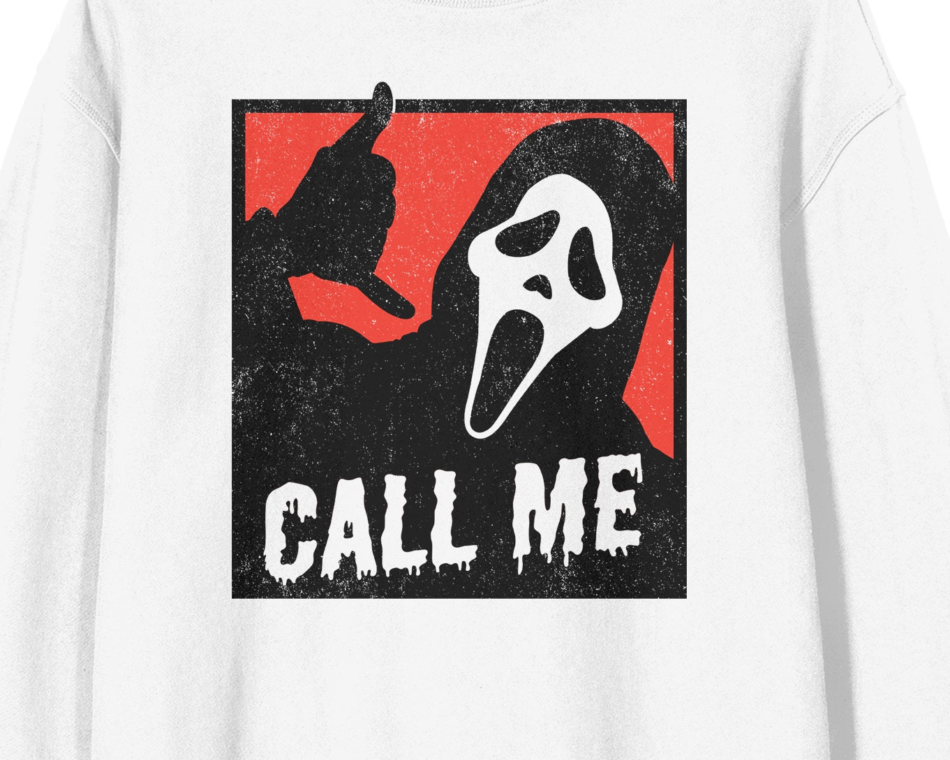 Ghostface Call Me Crew Neck Long Sleeve Men's White Sweatshirt-Large