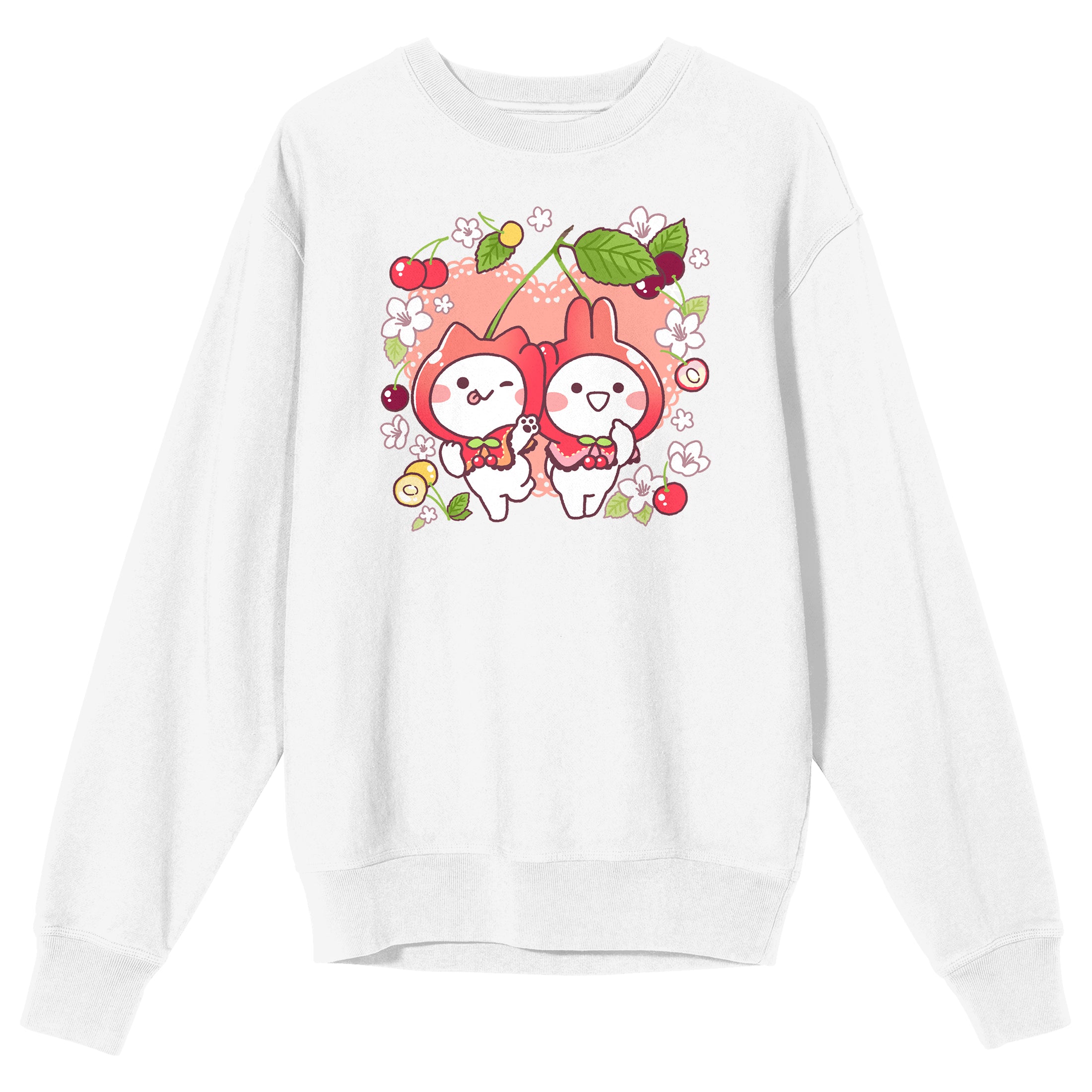 Mimi & Neko Flowers & Fruits Crew Neck Long Sleeve Men's White Sweatshirt