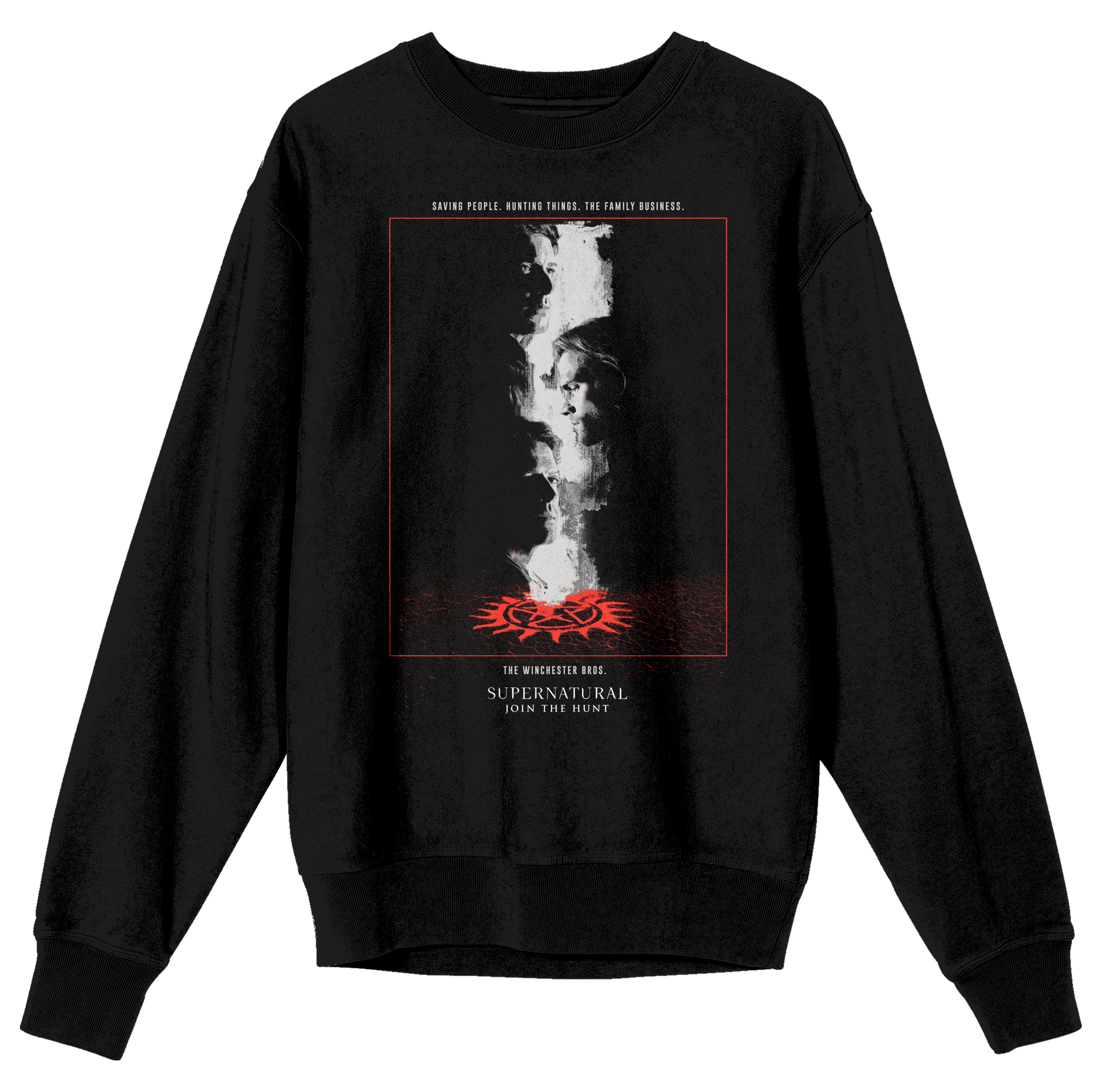Supernatural To Hell And Back Crew Neck Long Sleeve Black Adult Sweatshirt-XL