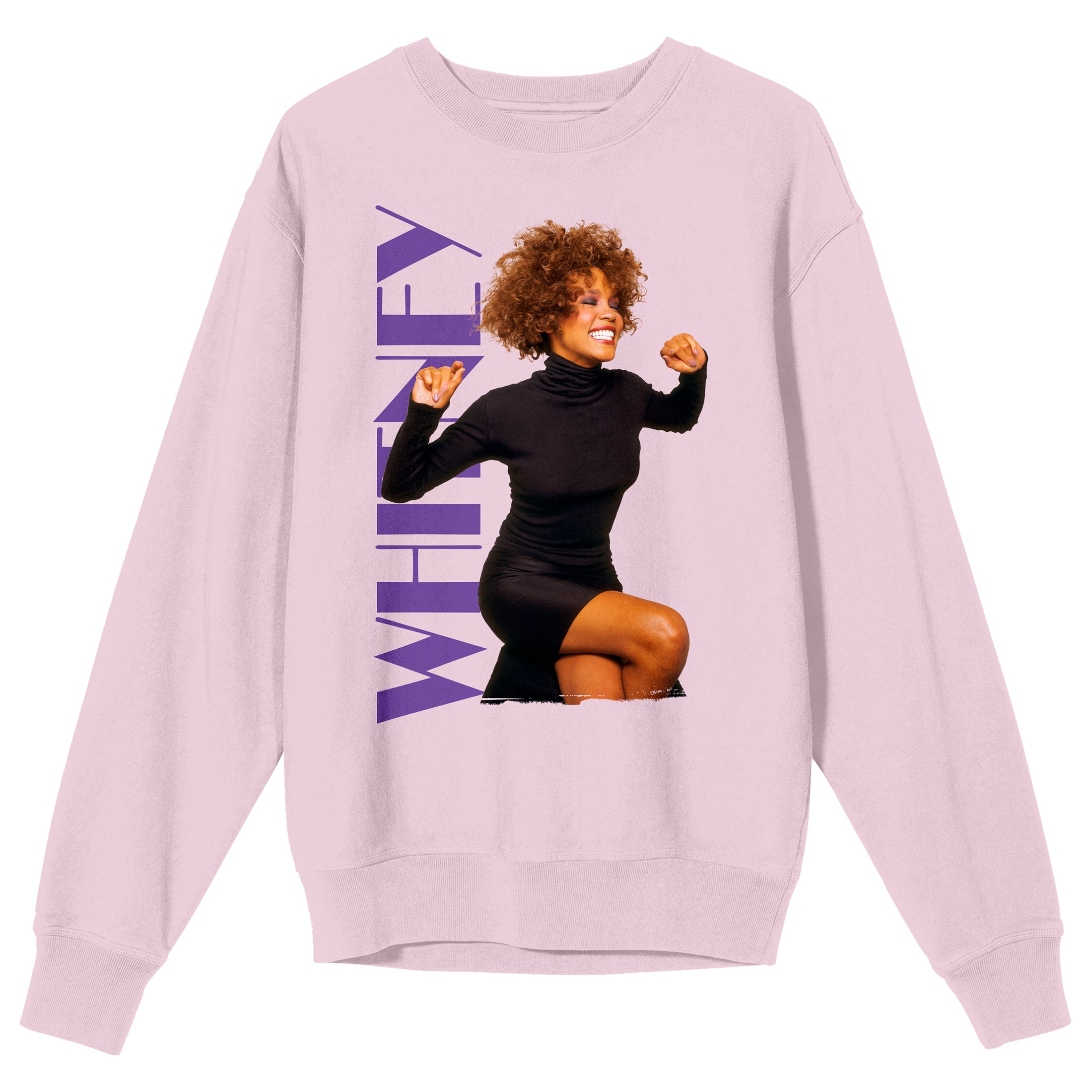 Whitney Houston Power Pose Crew Neck Long Sleeve Cradle Pink Unisex Adult Tee