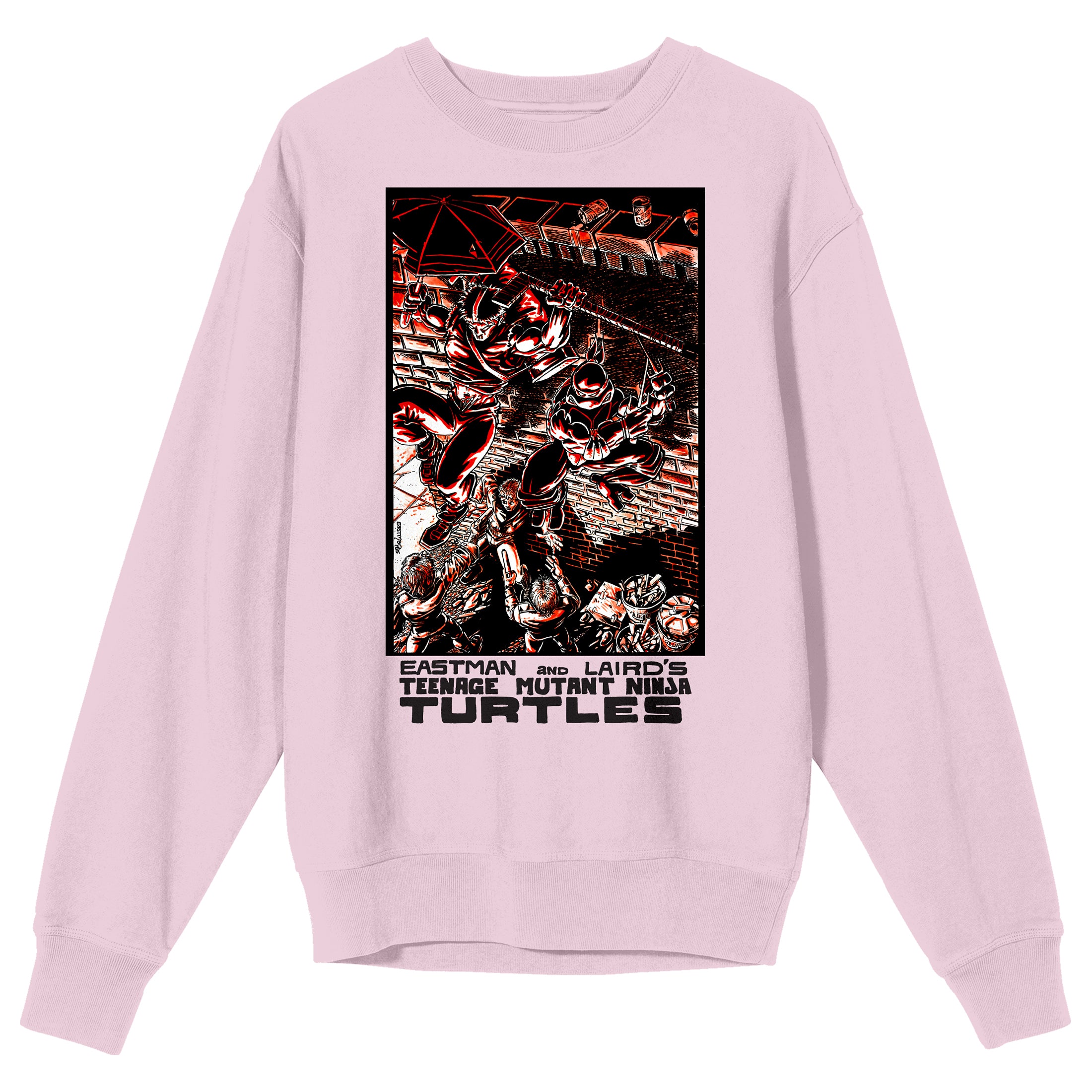 TMNT Comic Origins Casey Jones & Raphael Comic Art Crew Neck Long Sleeve Cradle Pink Adult Sweatshirt-Large