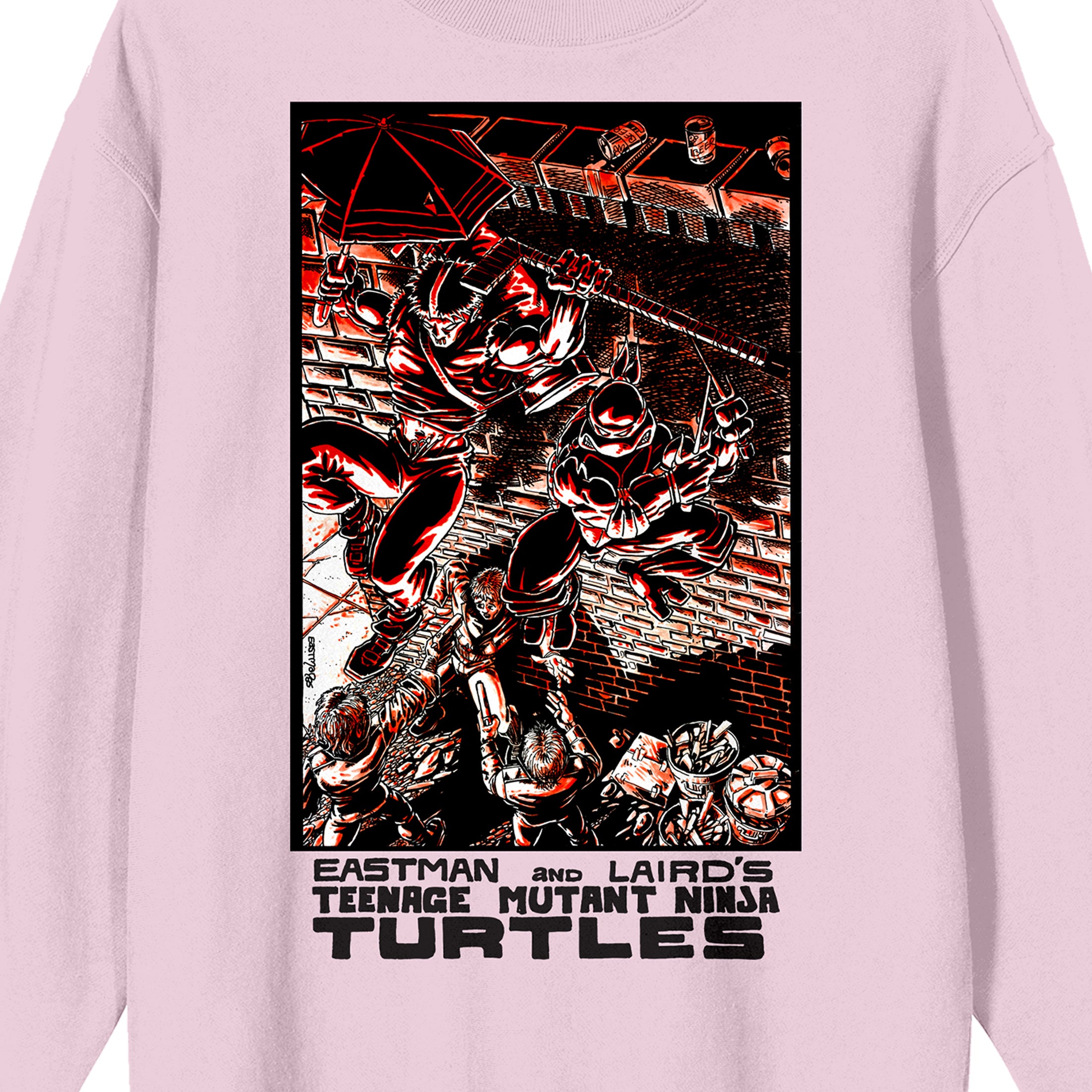 TMNT Comic Origins Casey Jones & Raphael Comic Art Crew Neck Long Sleeve Cradle Pink Adult Sweatshirt-Large