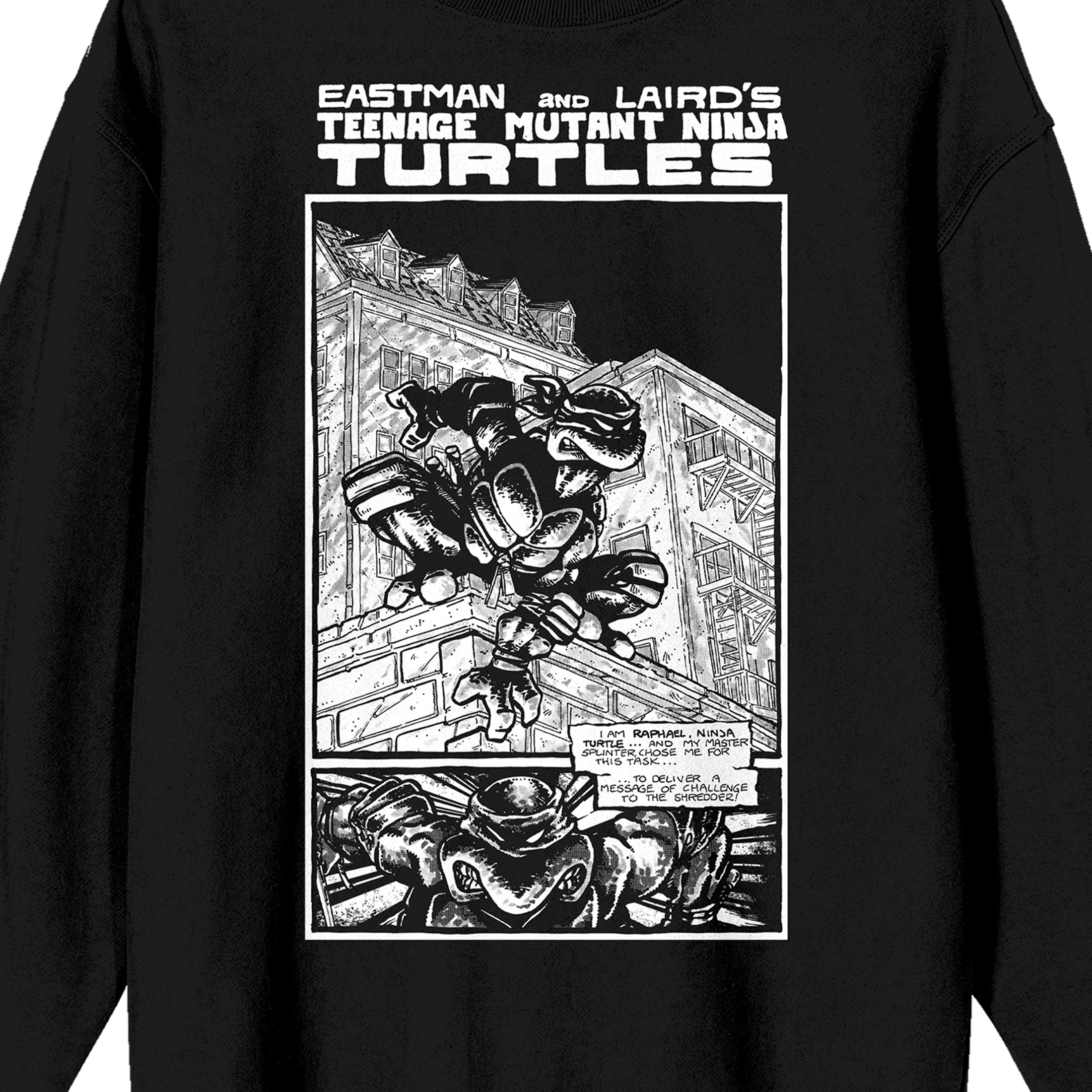 TMNT Comic Origins Crew Neck Long Sleeve Black Adult Sweatshirt -Large