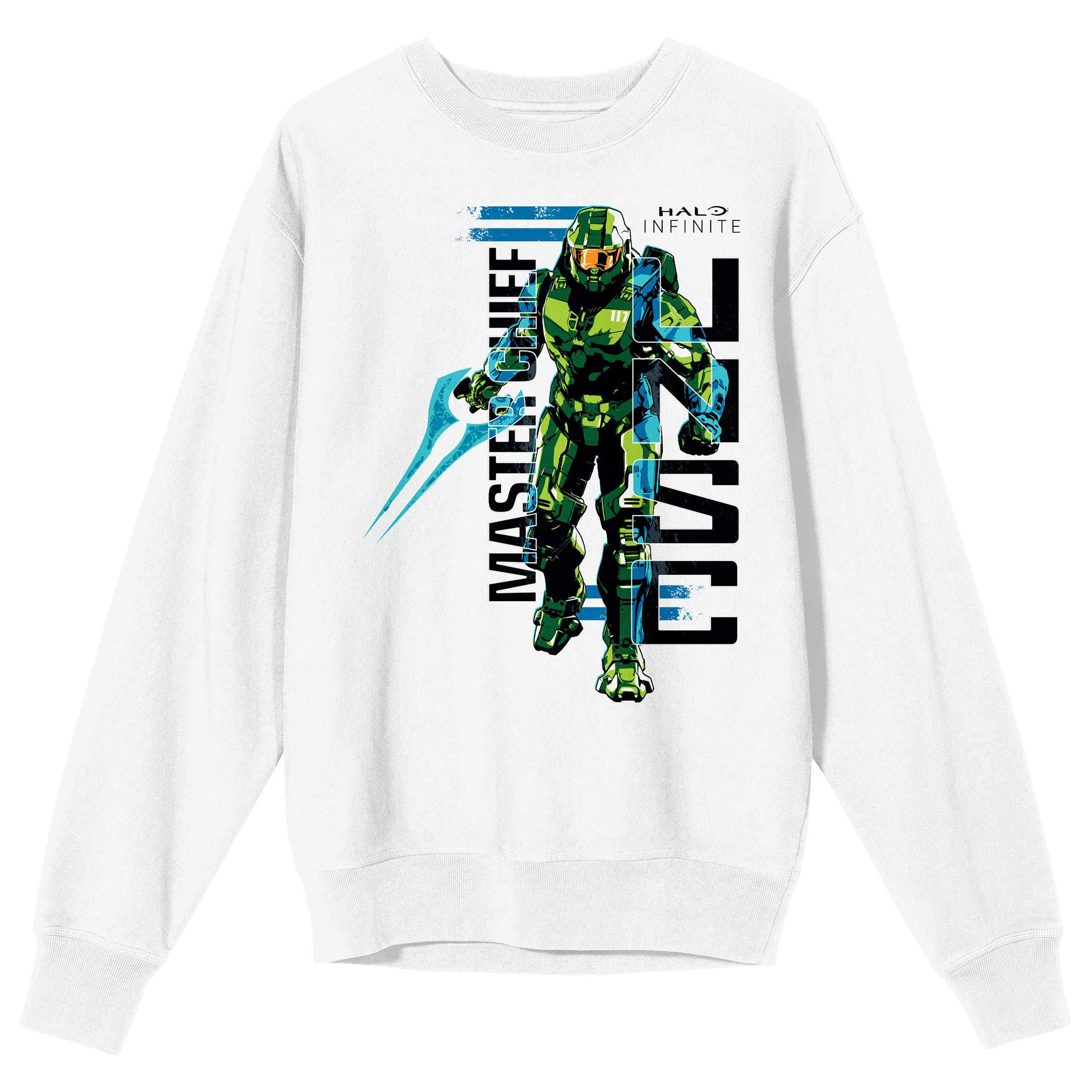 Halo Infinite Master Chief UNSC Logo Crew Neck Long Sleeve White Adult Sweatshirt
