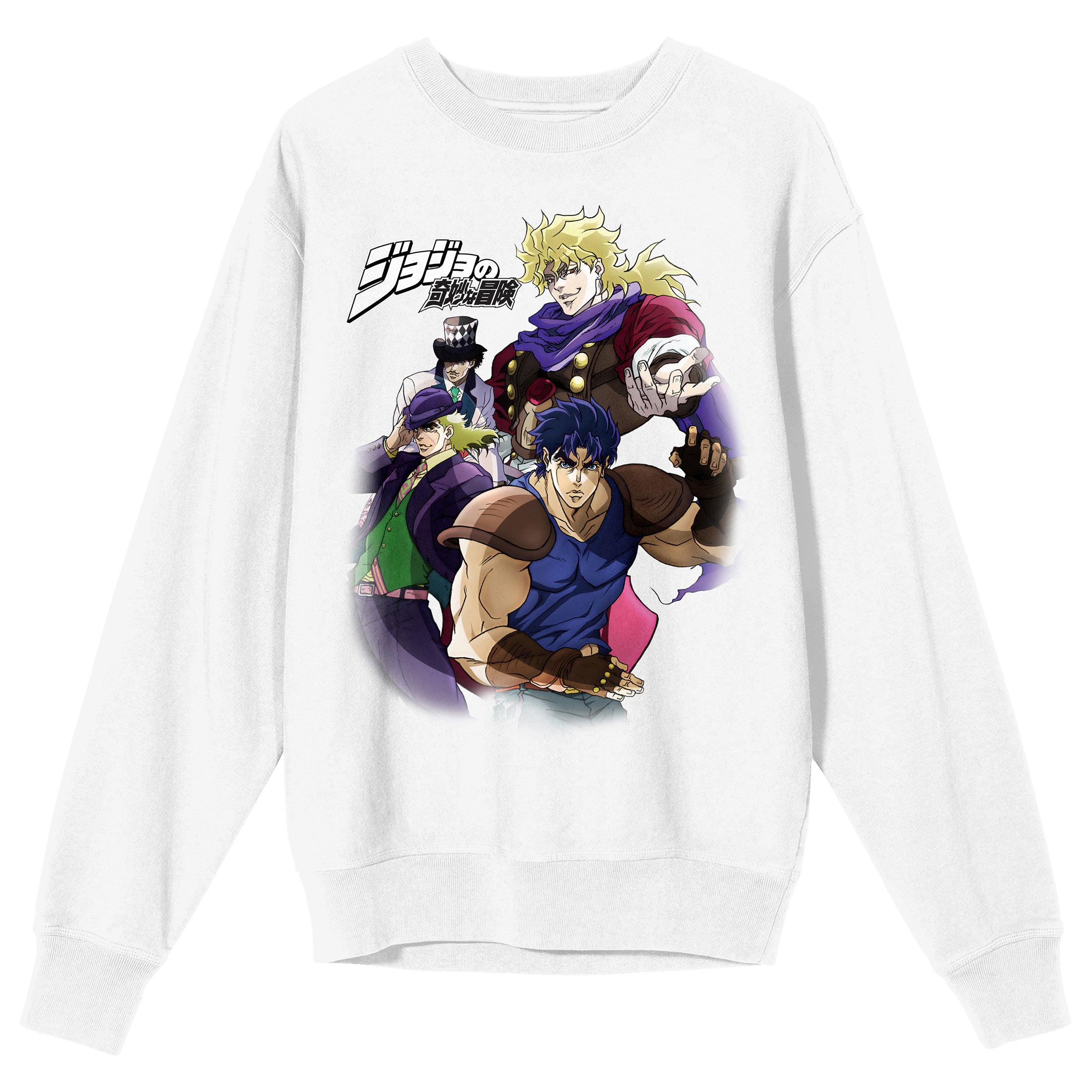 Jojo's Bizarre Adventure Colorful Character Group Crew Neck Long Sleeve White Adult Sweatshirt-Medium