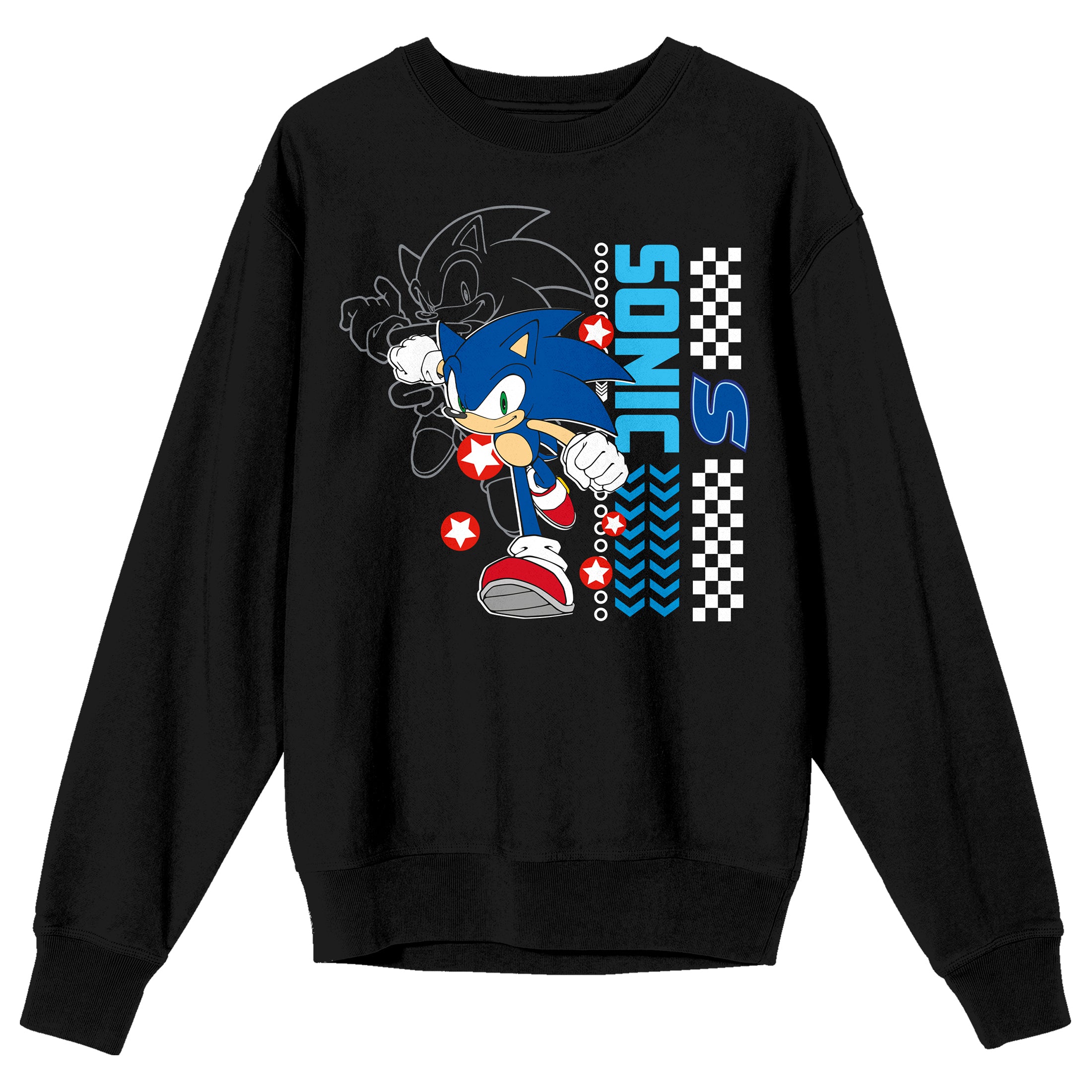 Sonic The Hedgehog Modern Blue Hedgehog Crew Neck Long Sleeve Black Adult Sweatshirt-XXL