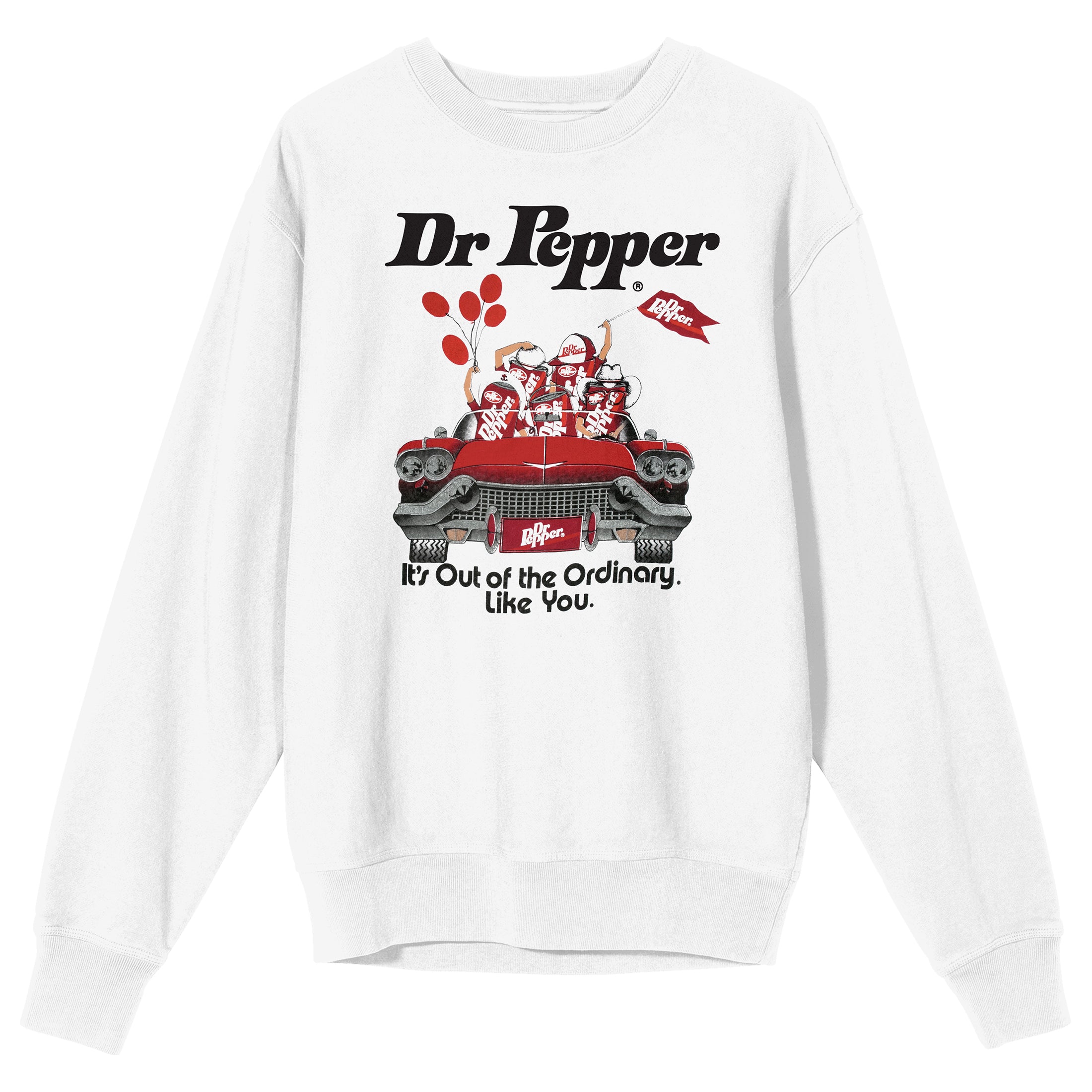 Dr Pepper It's Out Of The Ordinary Car Graphic Crew Neck Long Sleeve White Adult Tee-Small
