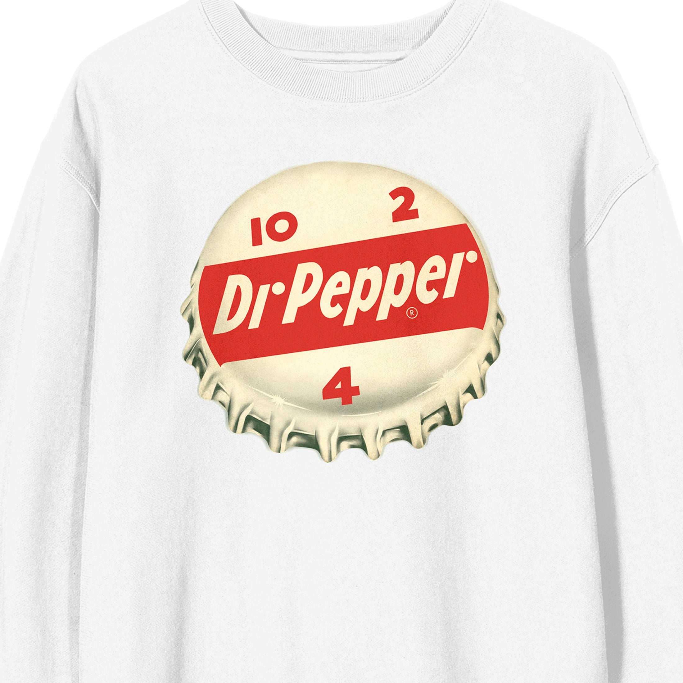 Dr Pepper Bottle Cap Crew Neck Long Sleeve White Adult Sweatshirt -Medium