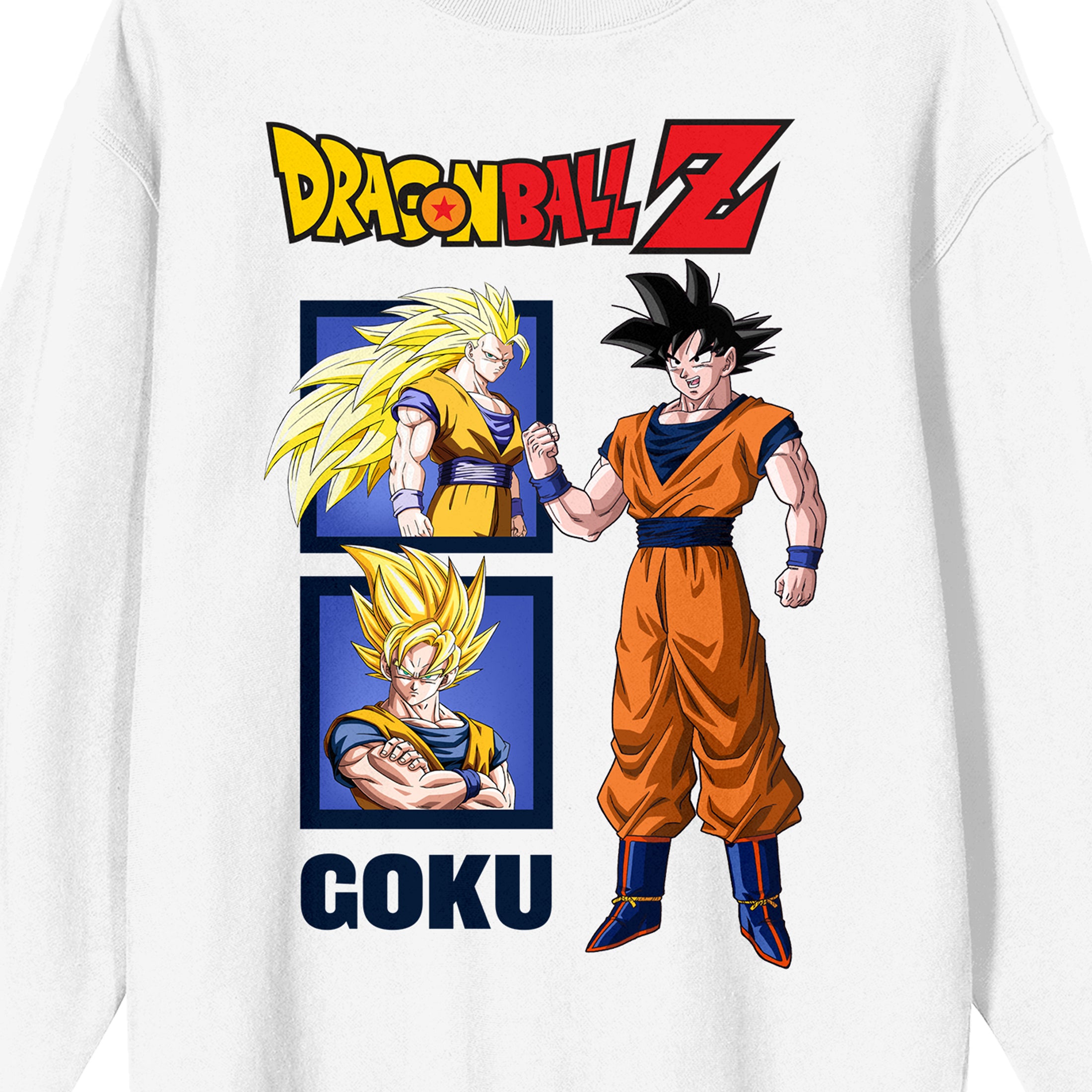 Dragon Ball Z Goku Super Saiyan Character Panels Crew Neck Long Sleeve Men's White Sweatshirt