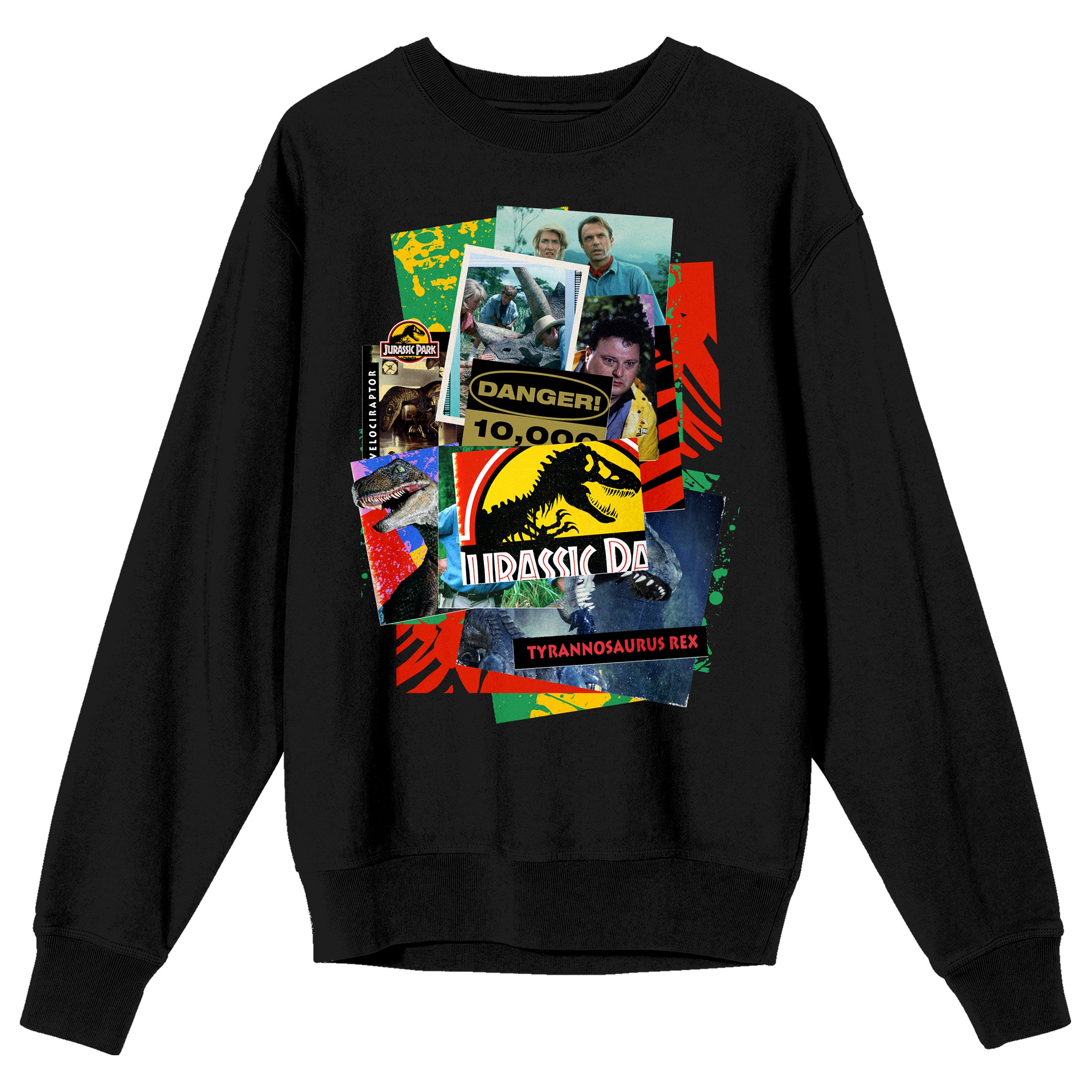 Jurassic Park Movie Collage Art Crew Neck Long Sleeve Black Adult Sweatshirt