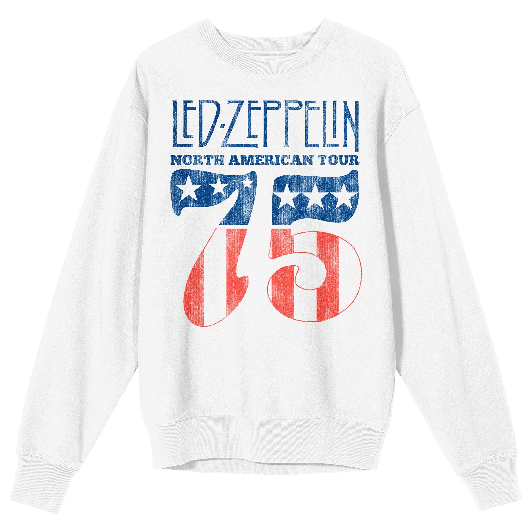 Led Zeppelin North American Tour '75 Crew Neck Long Sleeve White Adult Sweatshirt-Small