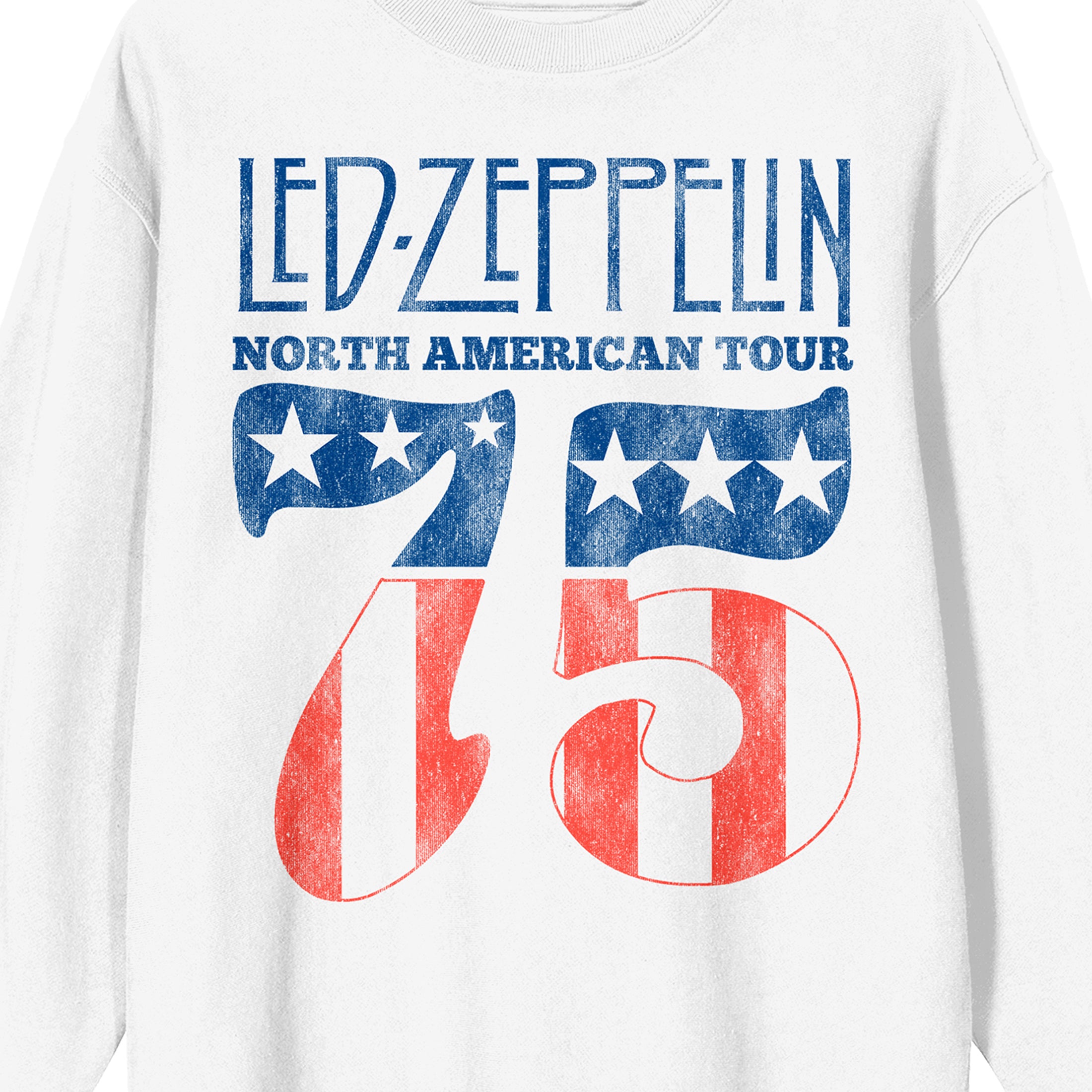 Led Zeppelin North American Tour '75 Crew Neck Long Sleeve White Adult Sweatshirt-Small