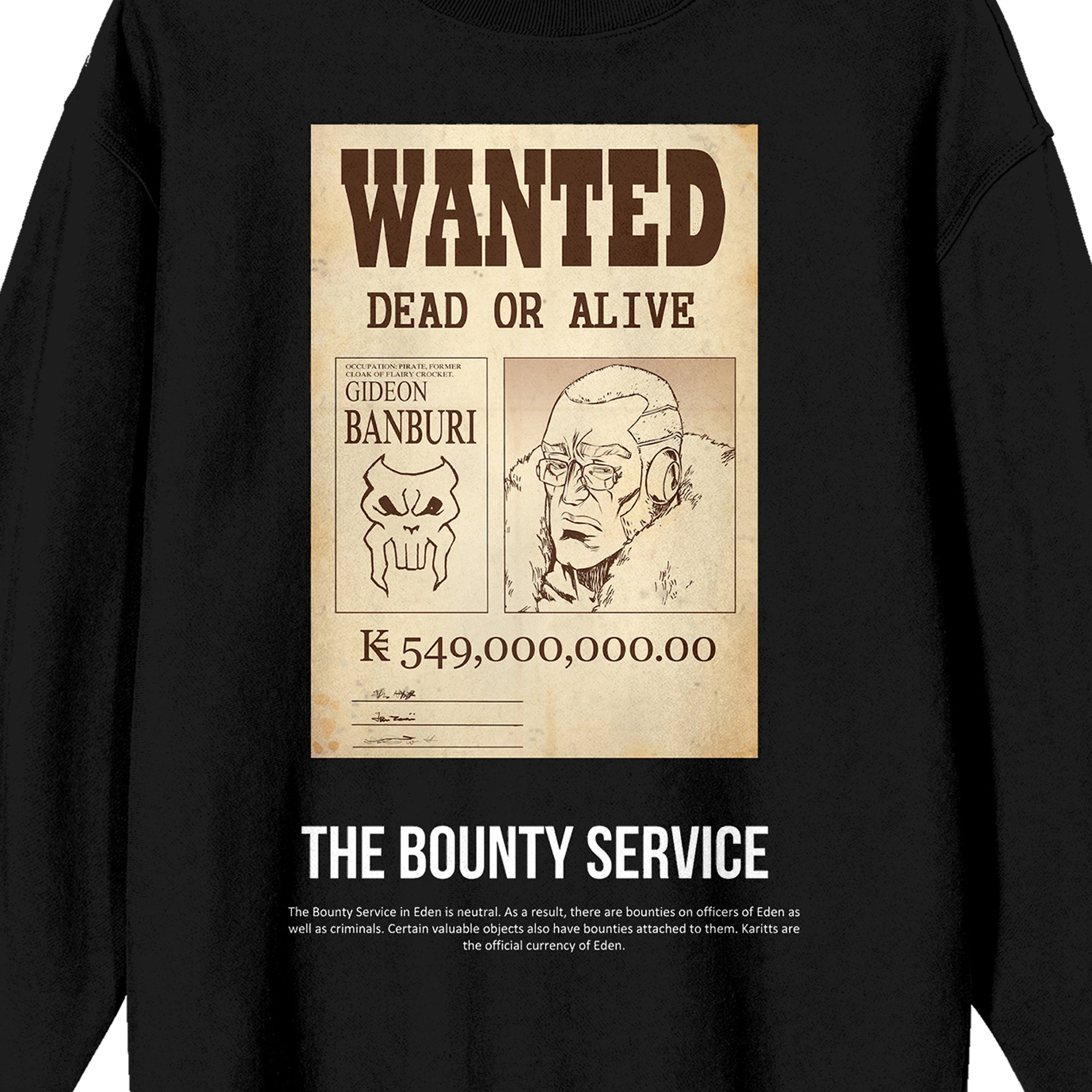 Saturday AM Apple Black Wanted Poster Gideon Banburi Adult Black Crew Neck Sweatshirt - XXL
