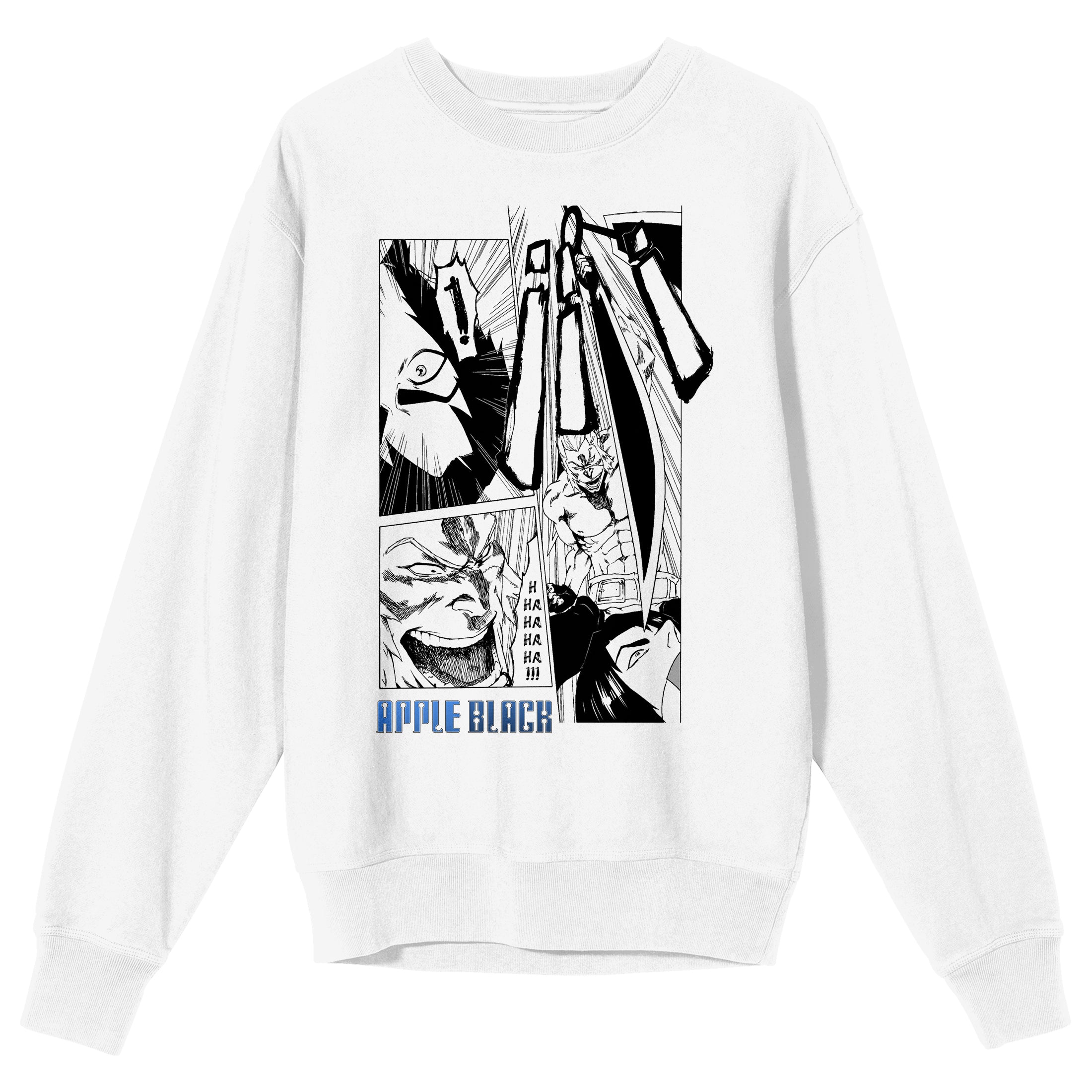 Saturday AM Apple Black Manga Page Sano vs Grudon Adult White Crew Neck Sweatshirt - Small