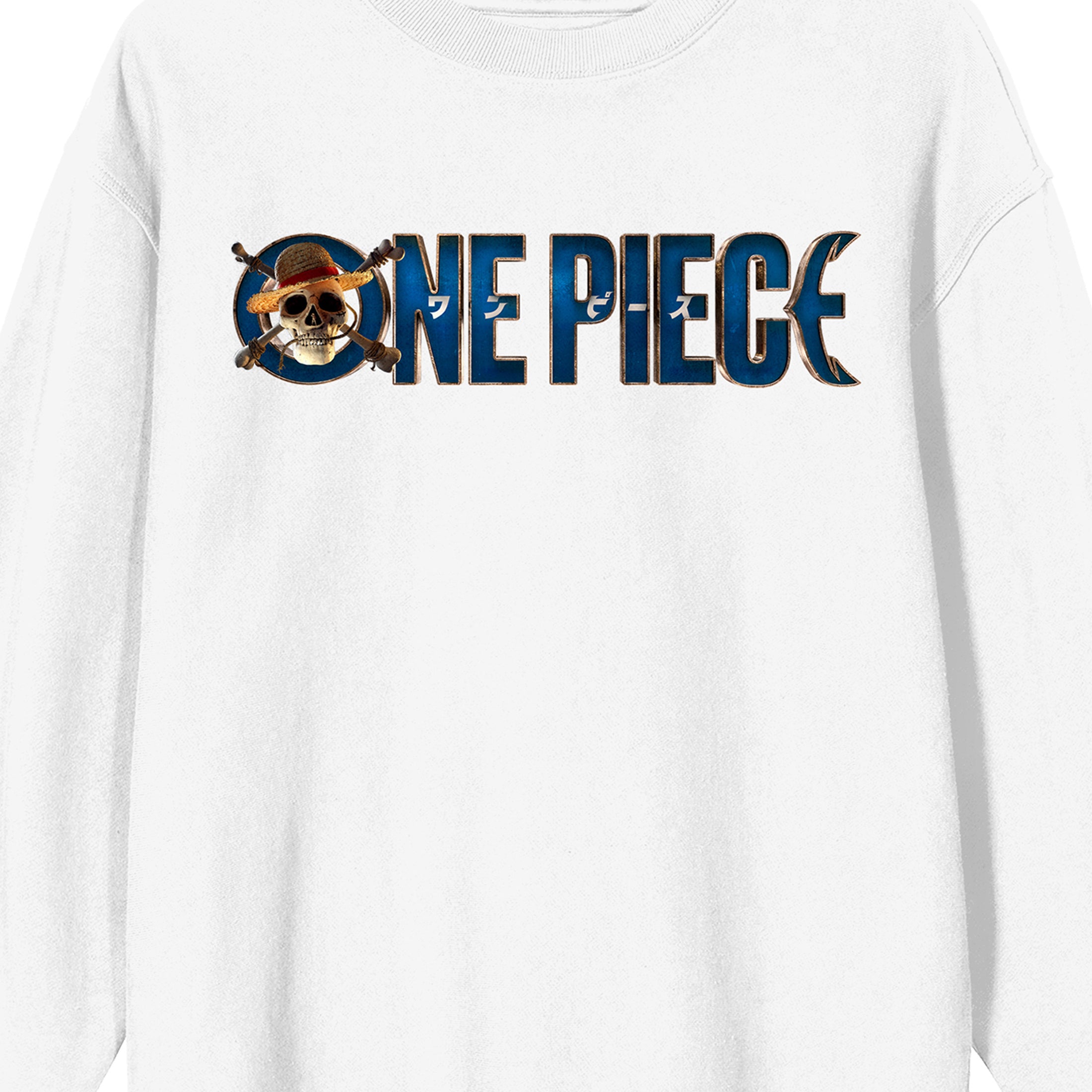 One Piece (Live Action) Title Logo Adult White Crew Neck Sweatshirt