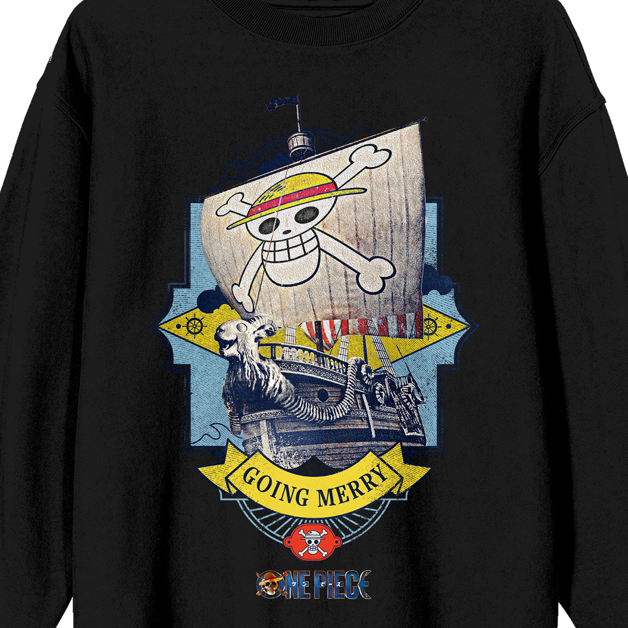 One Piece (Live Action) Going Merry Pirate Ship Adult Black Crew Neck Sweatshirt