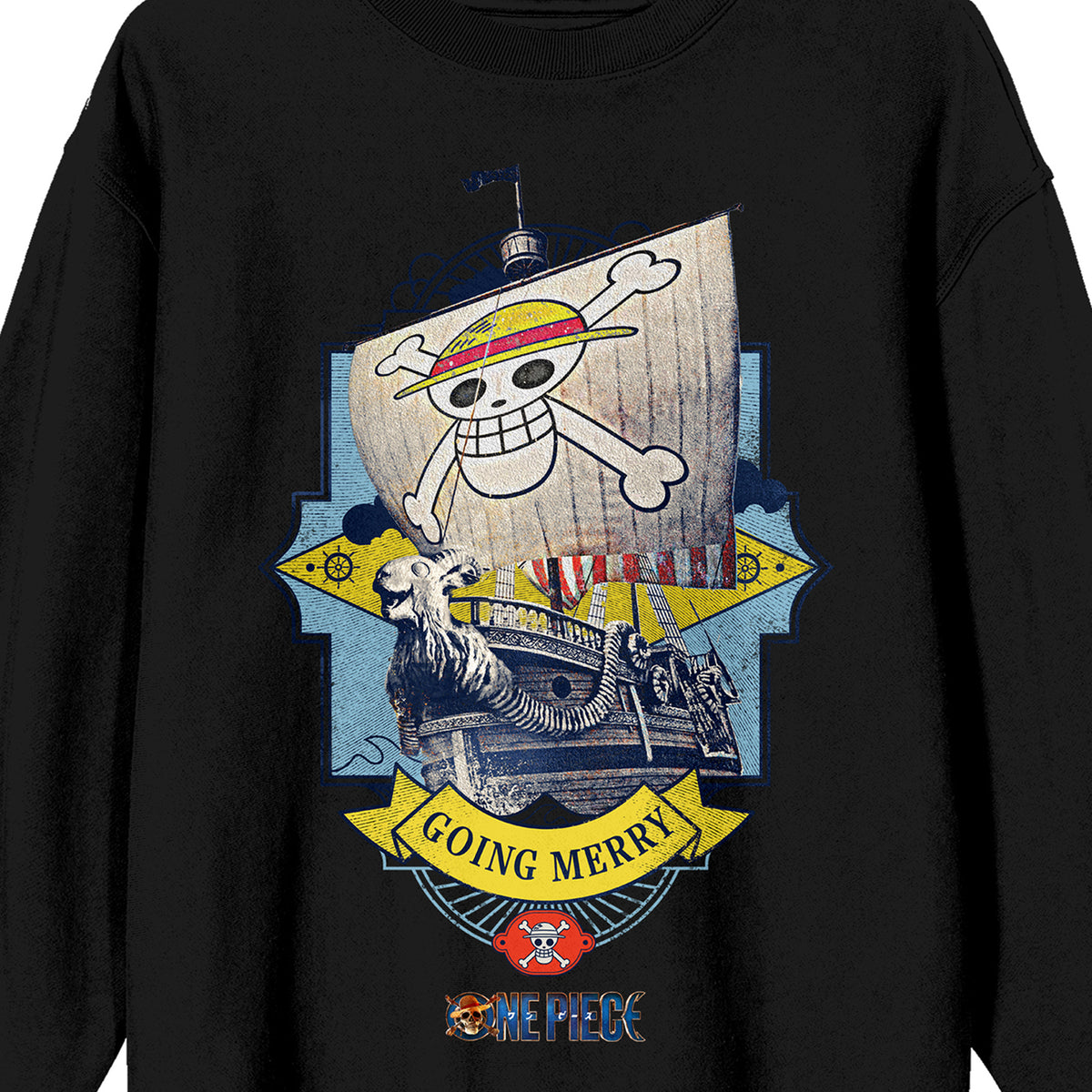 One Piece (Live Action) Going Merry Pirate Ship Adult Black Crew Neck Sweatshirt