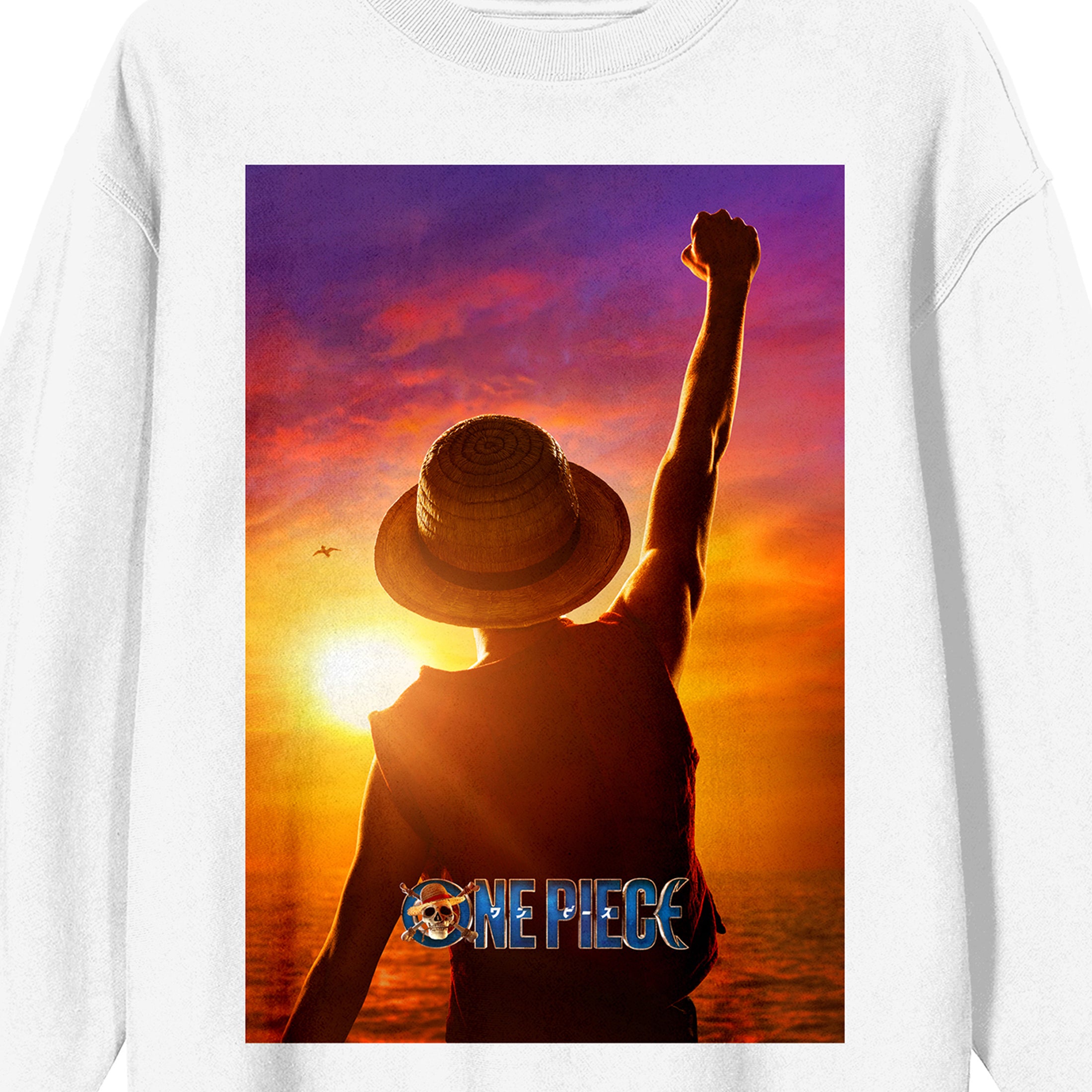 One Piece (Live Action) Monkey D. Luffy Adult White Crew Neck Sweatshirt-Small
