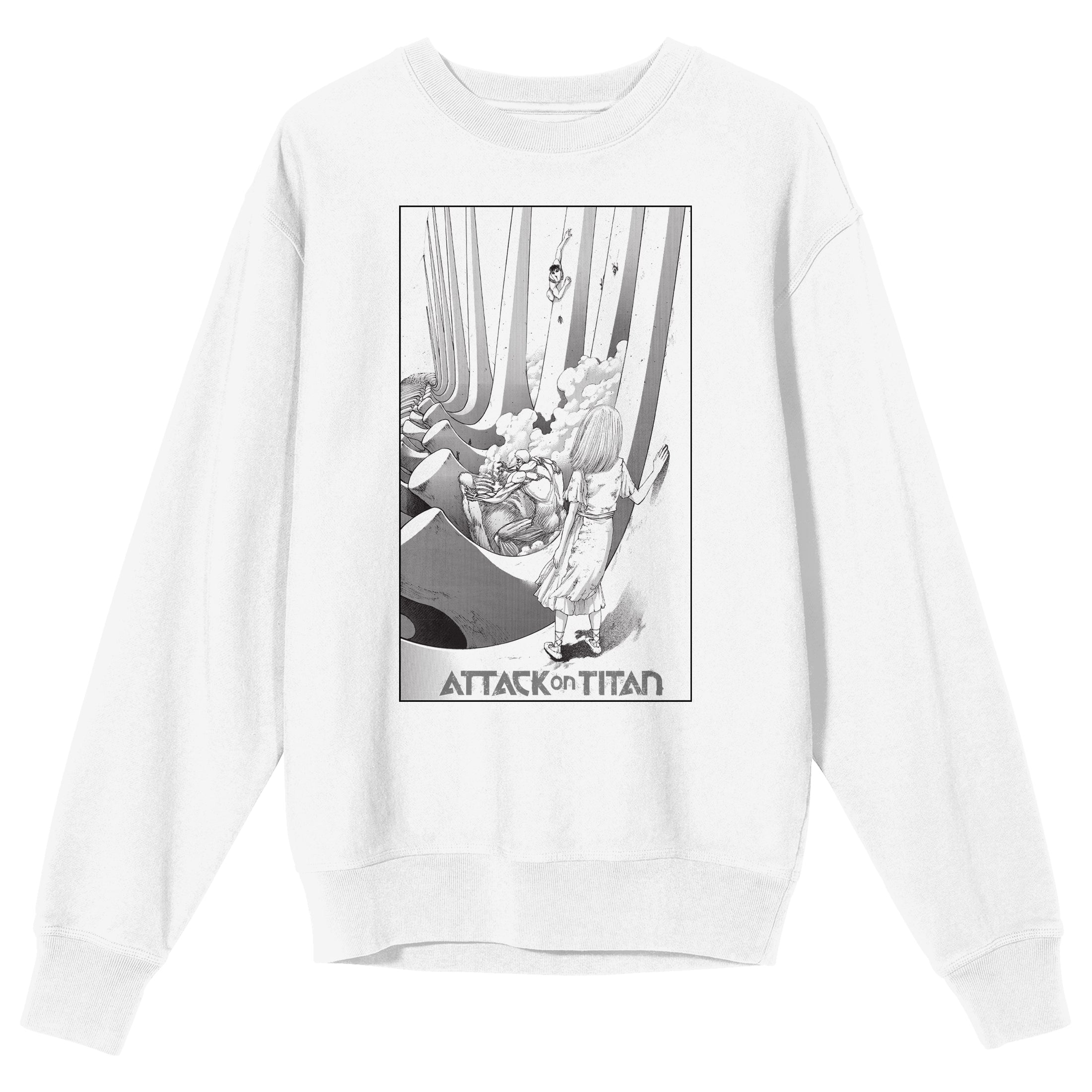 Attack On Titan Ymir Fritz Watching Titans Adult White Crew Neck Sweatshirt-Large