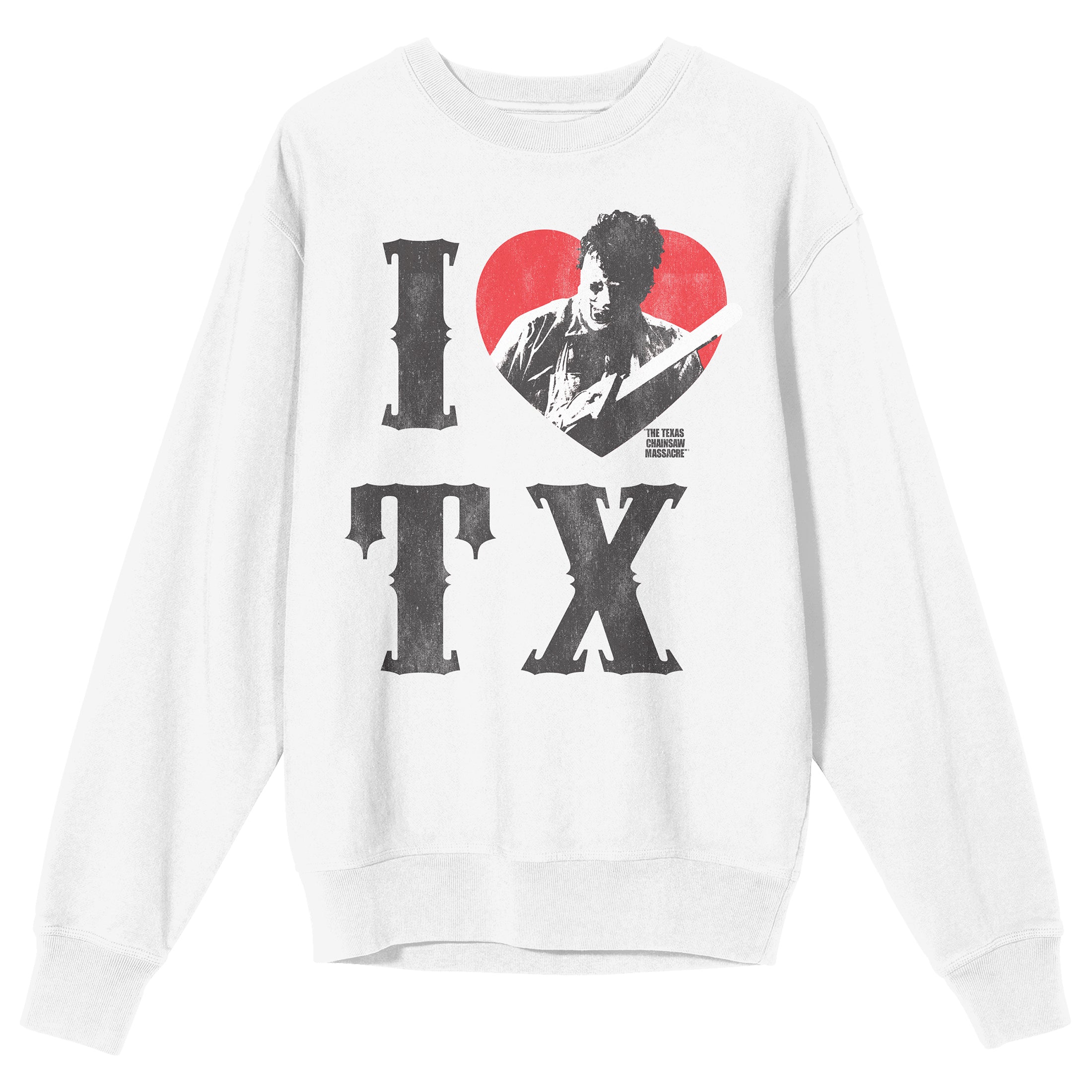 Texas Chainsaw Massacre I Heart TX Adult White Crew Neck Sweatshirt-Large