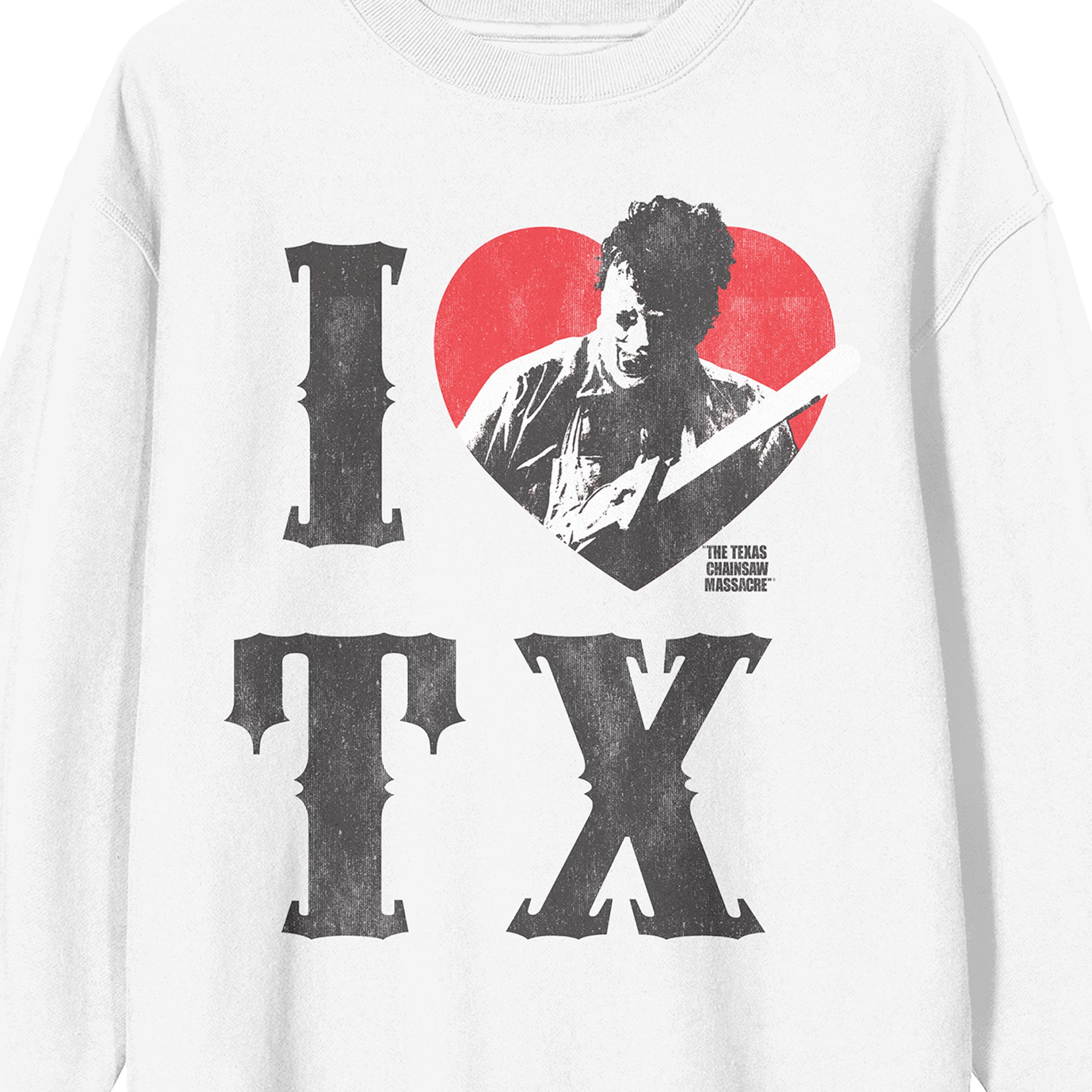 Texas Chainsaw Massacre I Heart TX Adult White Crew Neck Sweatshirt-Large