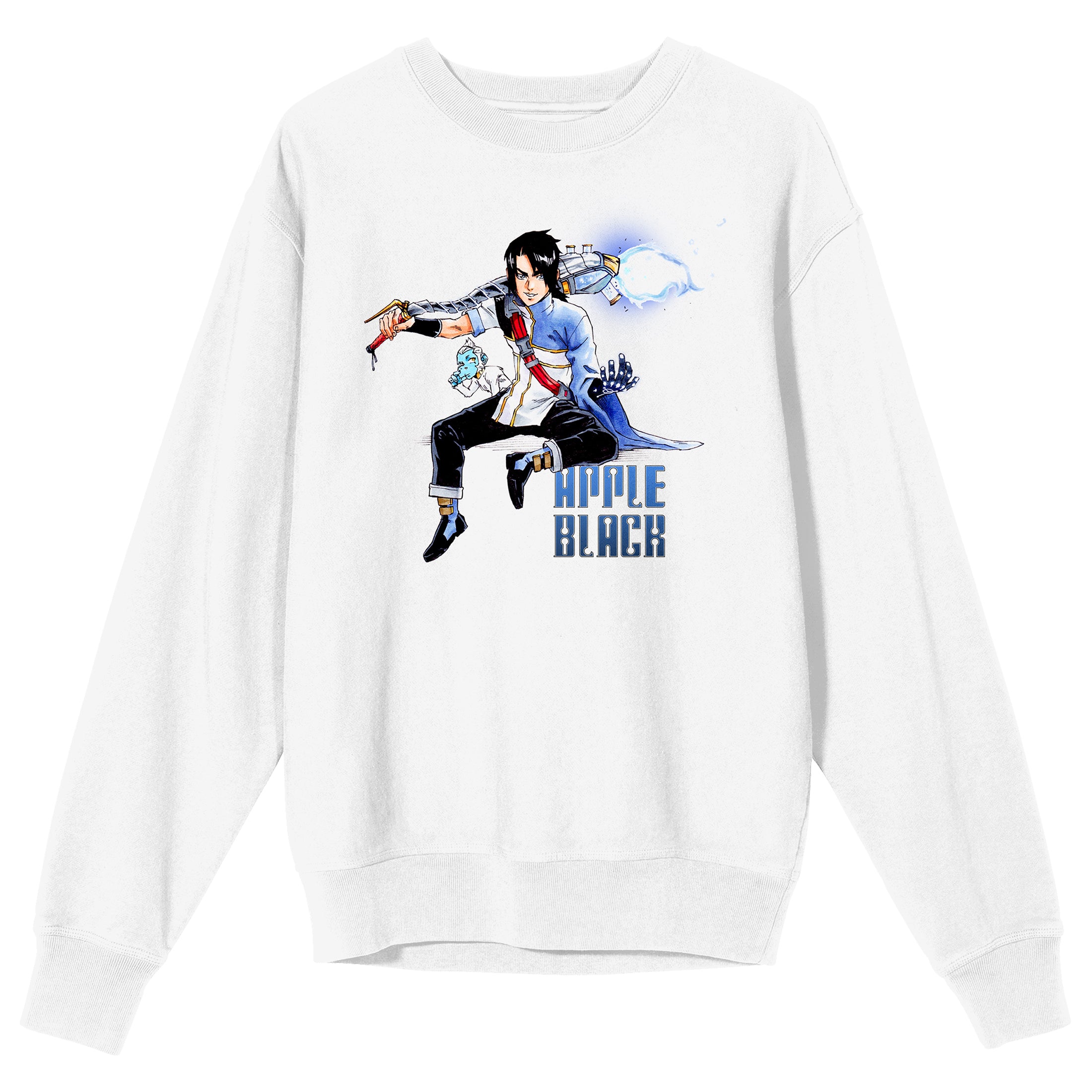 Apple Black Sano and Jara Adult White Crew Neck Sweatshirt-XL