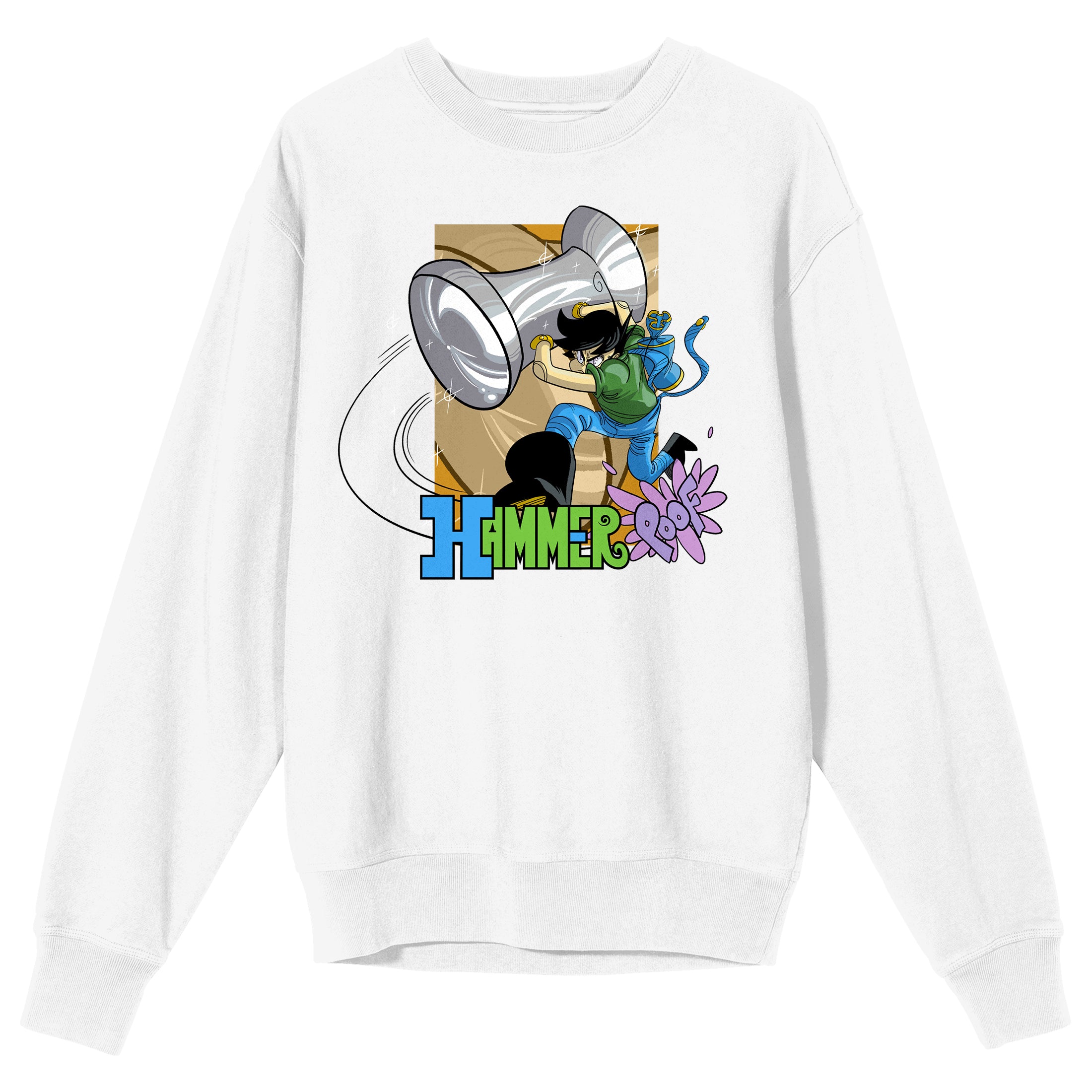 Hammer Stud Hammer Pose Adult White Crew Neck Sweatshirt-Large